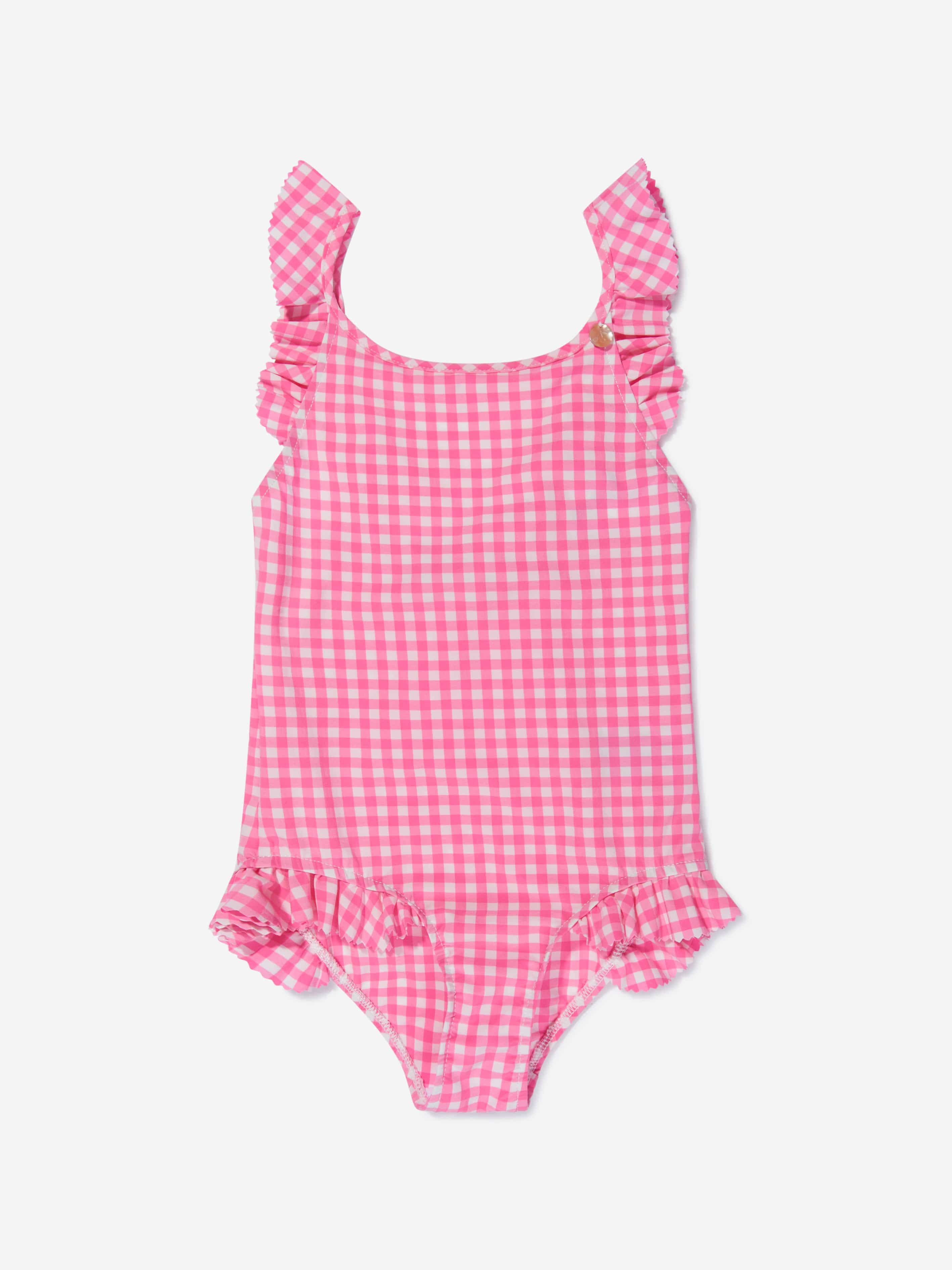 Bonpoint Girls Gingham Ruffle Swimsuit