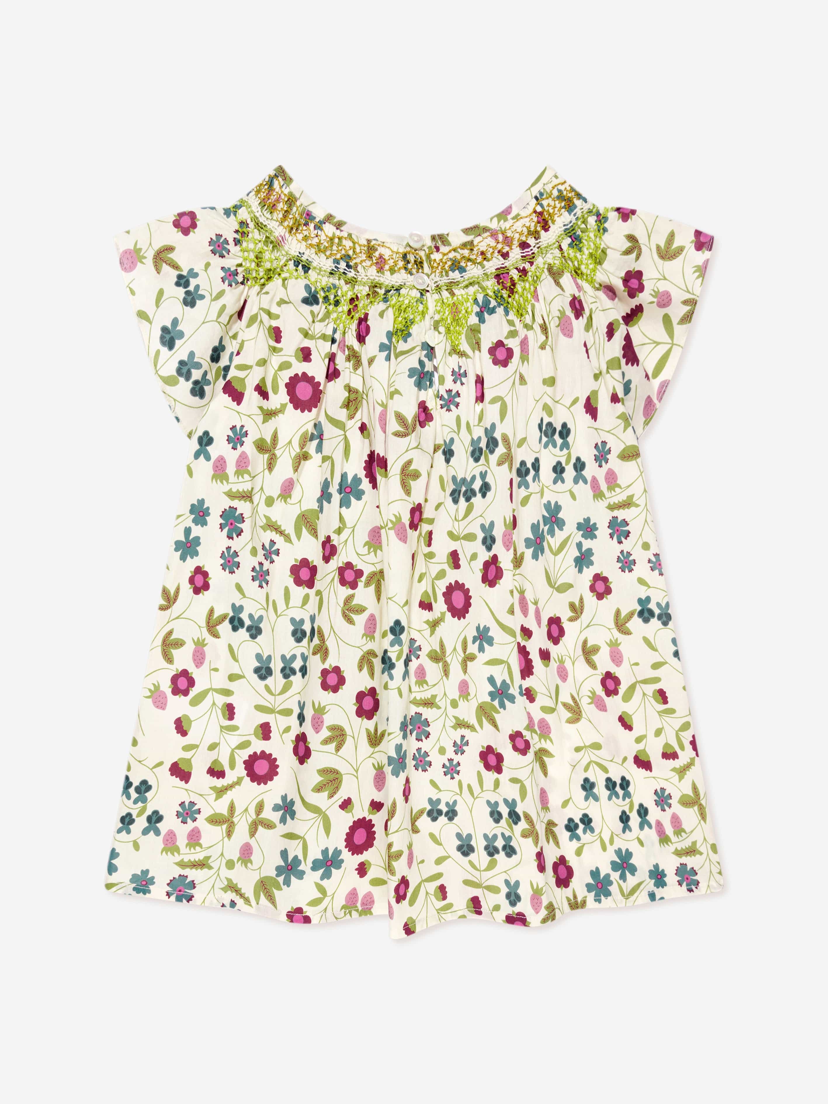 Bonpoint Girls Ella Smocked Blouse in Multicolour