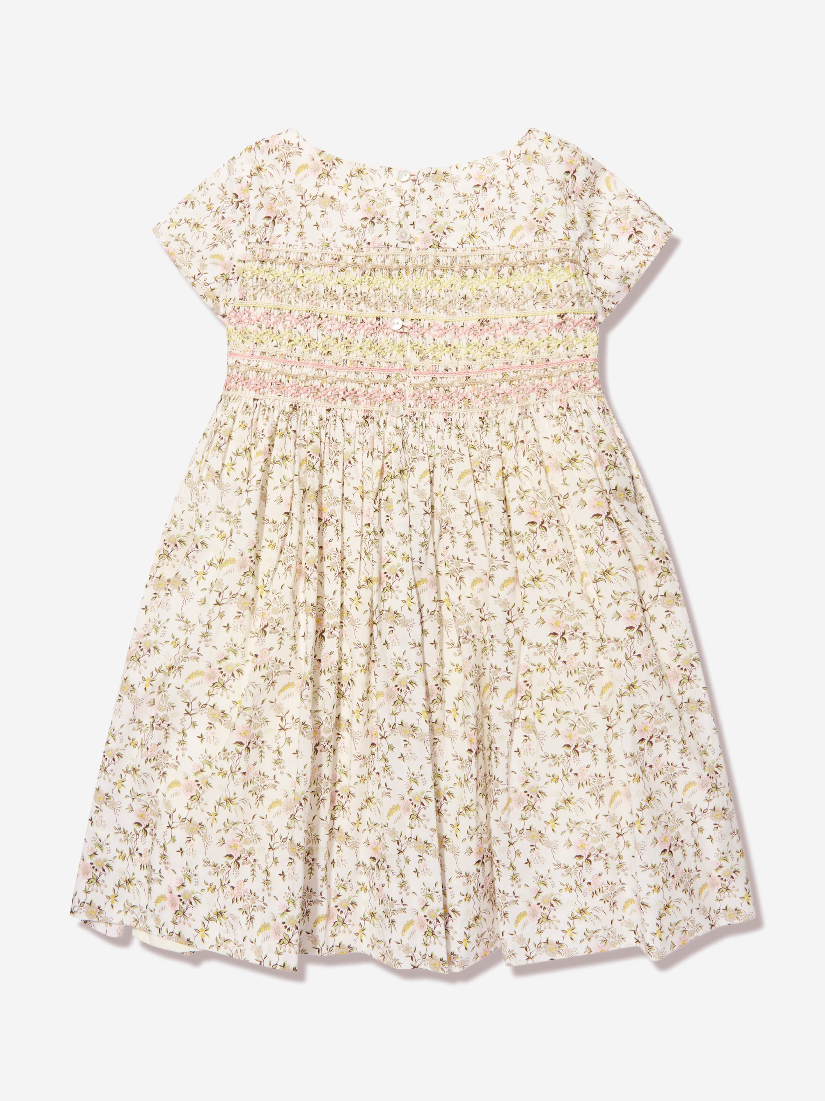 Bonpoint Girls Floral Smocked Duchess Dress in White