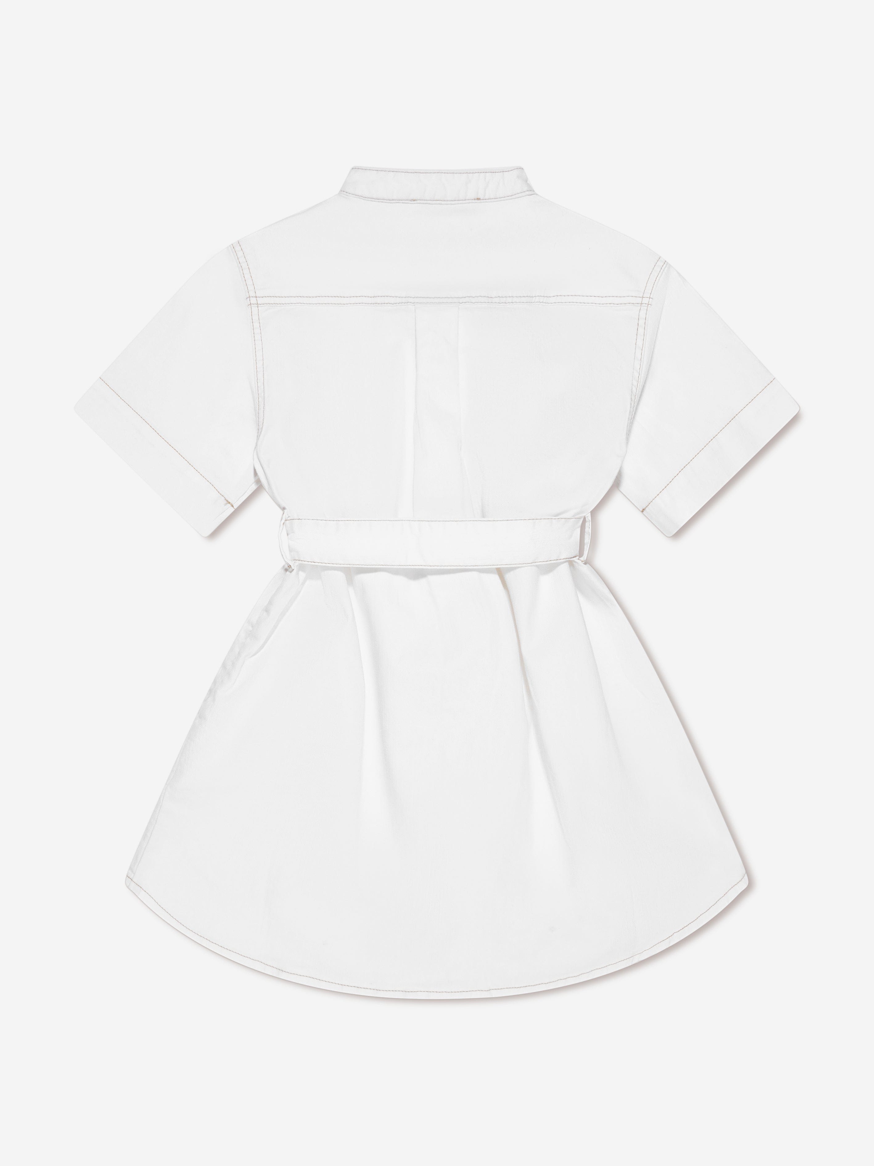 Bonpoint Girls Christa Belted Shirt Dress in White