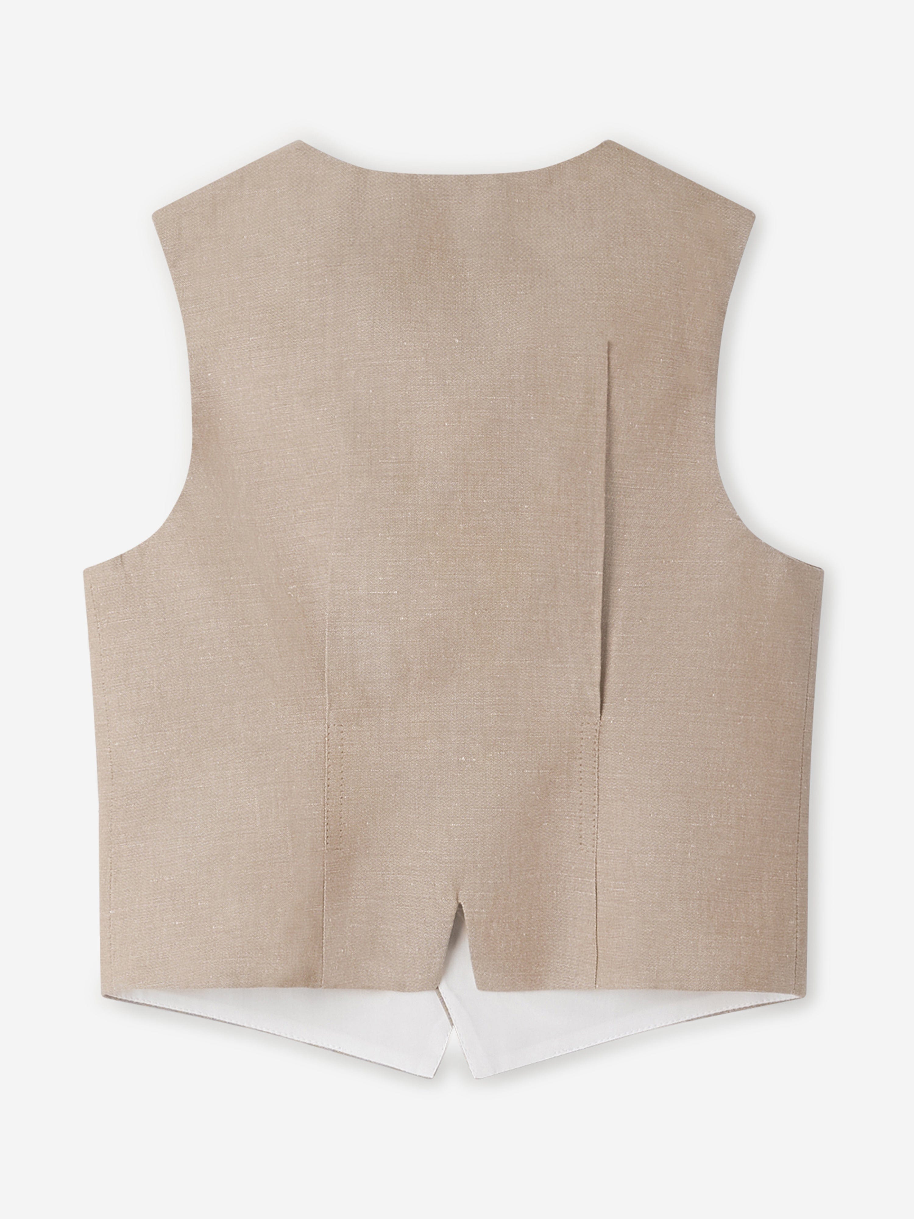 Bonpoint Boys Linen Angus Waistcoat in Brown