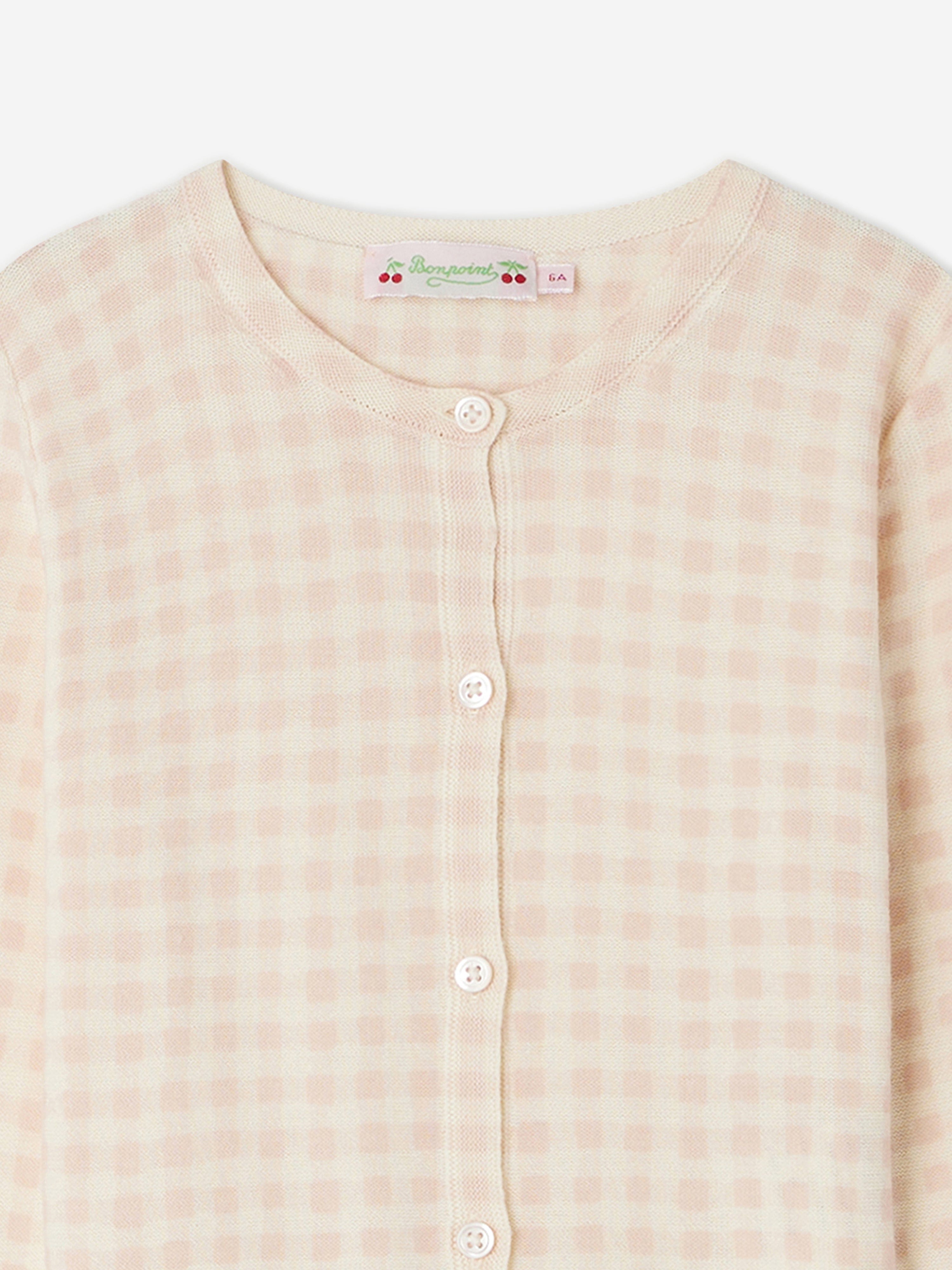 Bonpoint Girls Checked Tyra Cardigan in Pink