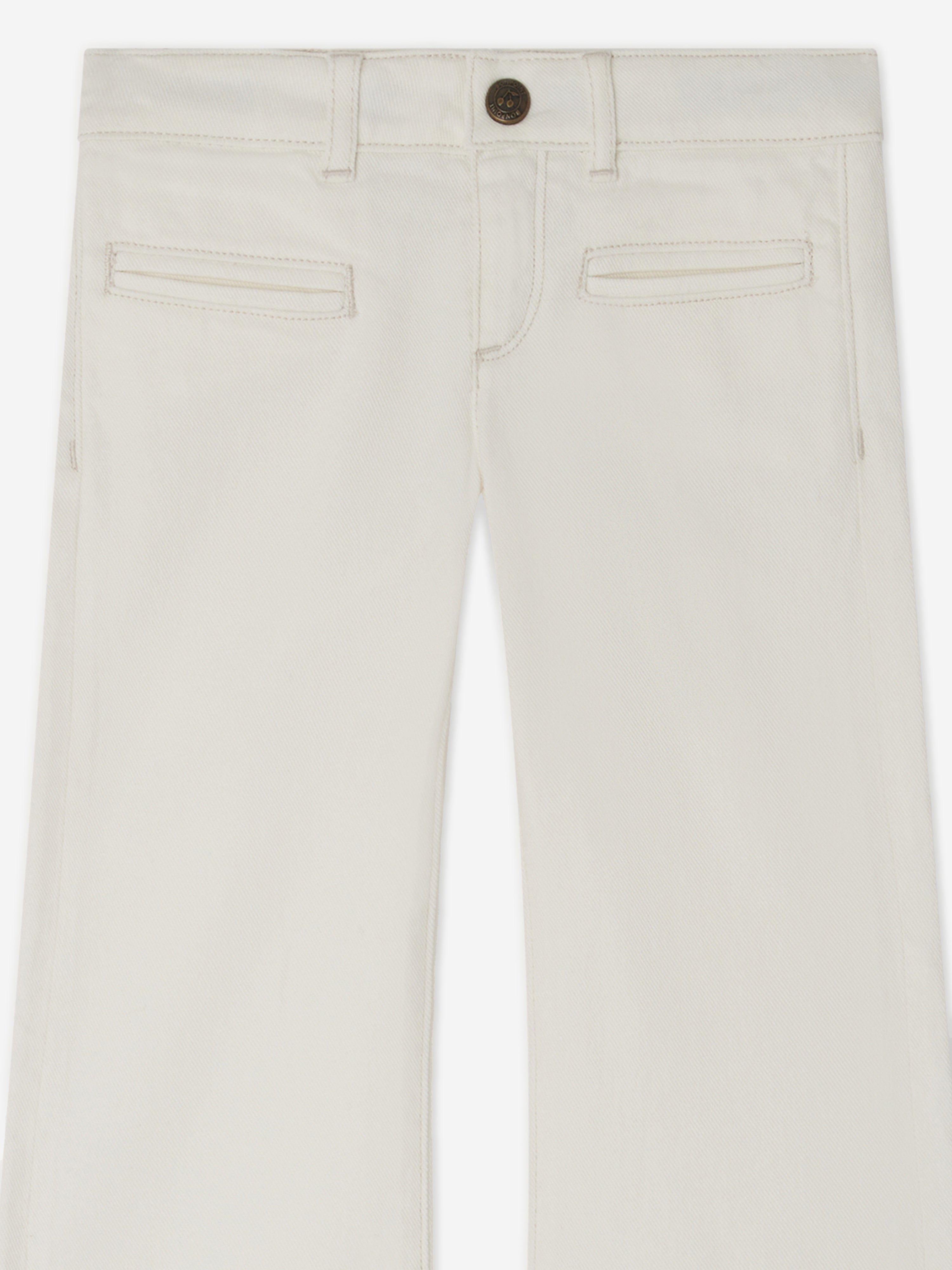 Bonpoint Girls Bestie Wide Leg Jeans in White