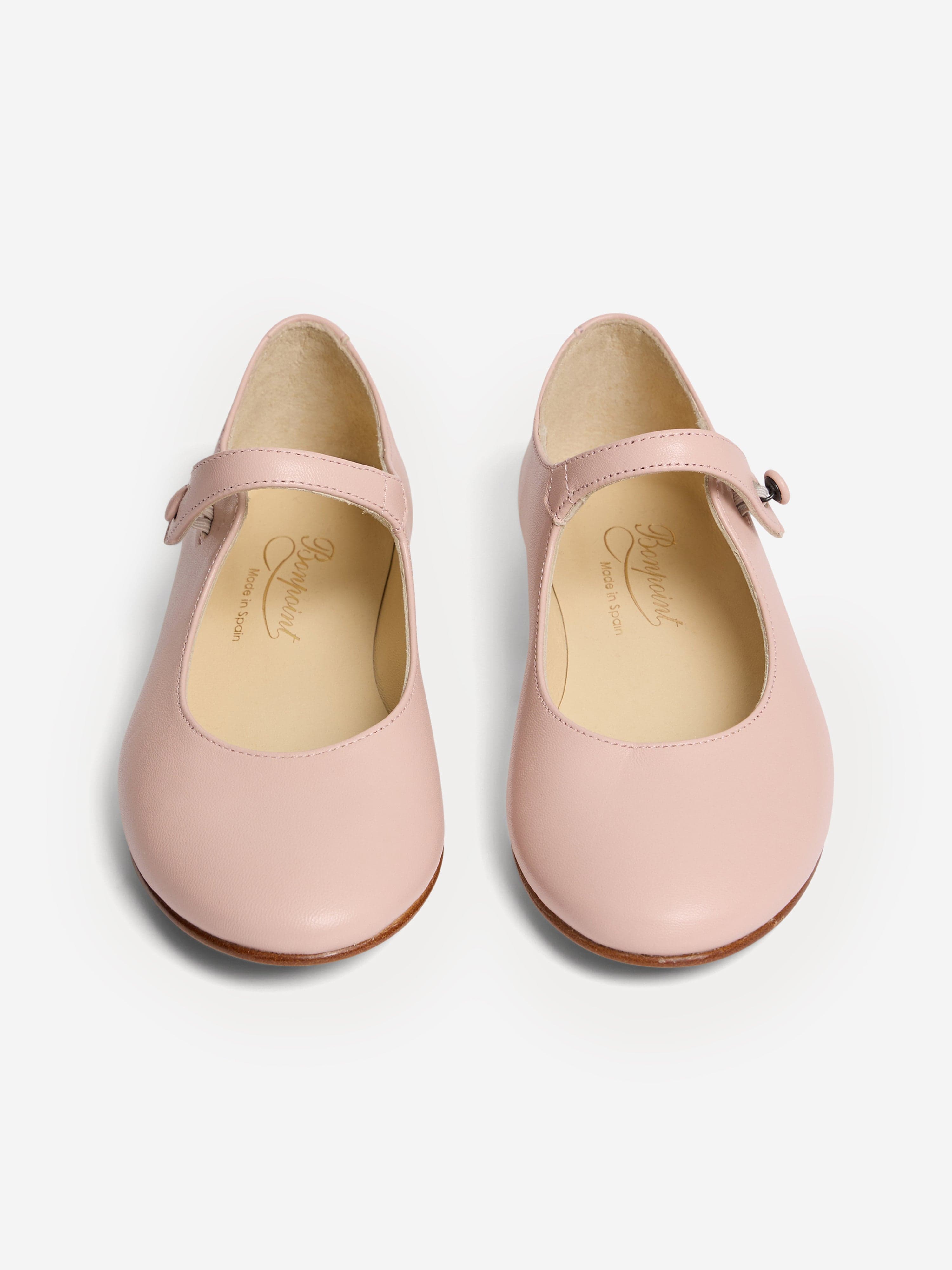 Bonpoint Girls Ella Leather Ballerina Pumps in Pink