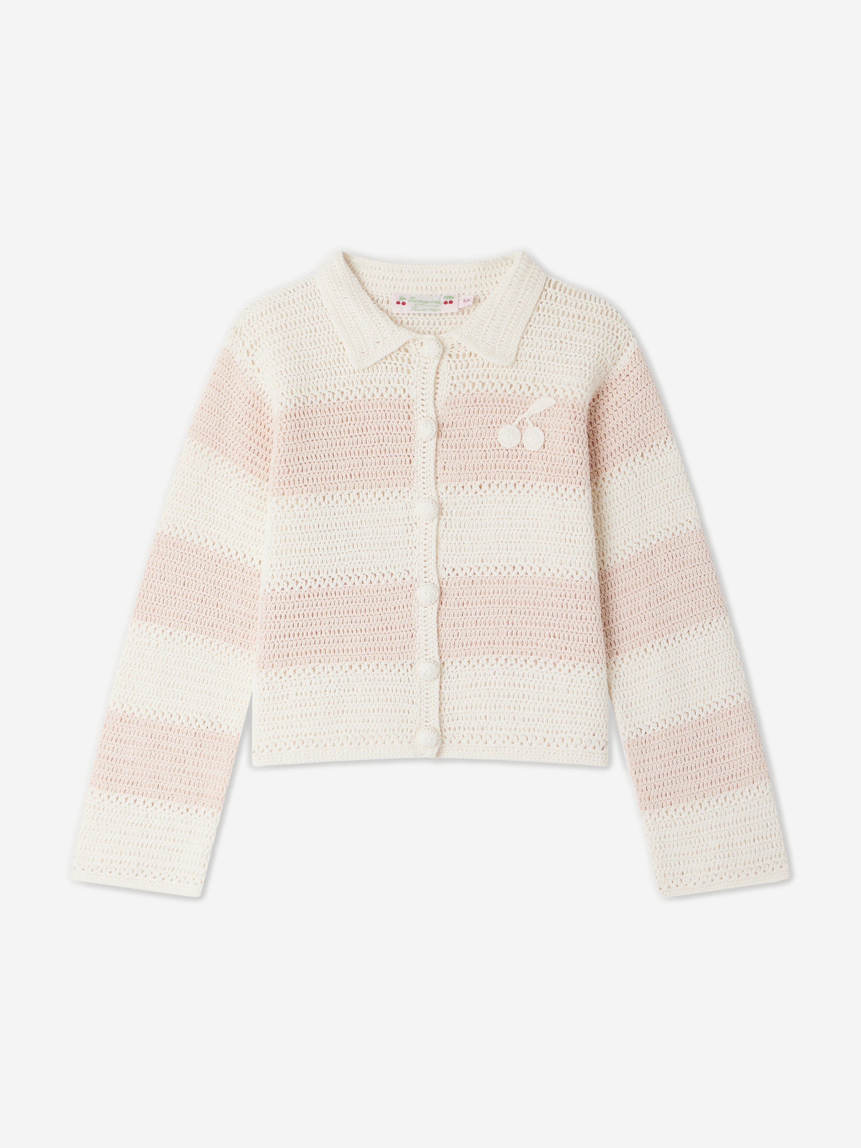 Bonpoint Girls Faro Striped Cardigan in Pink