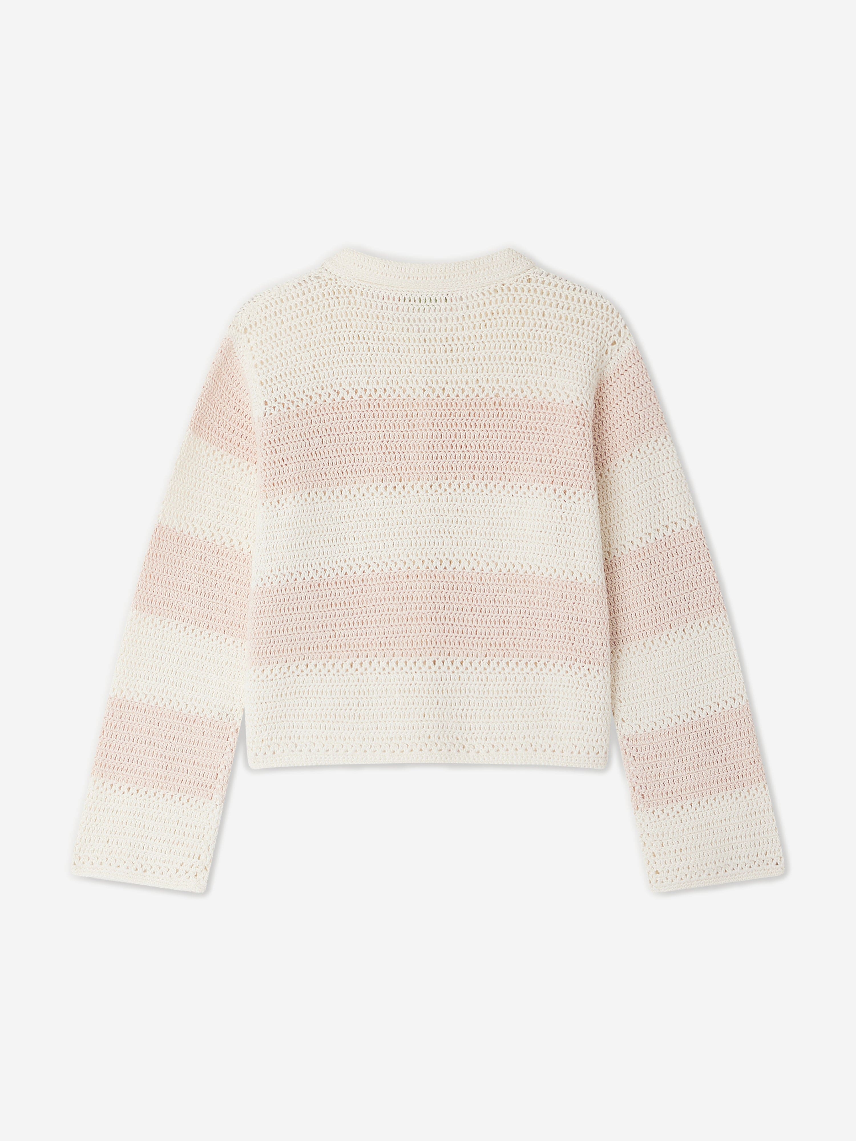 Bonpoint Girls Faro Striped Cardigan in Pink