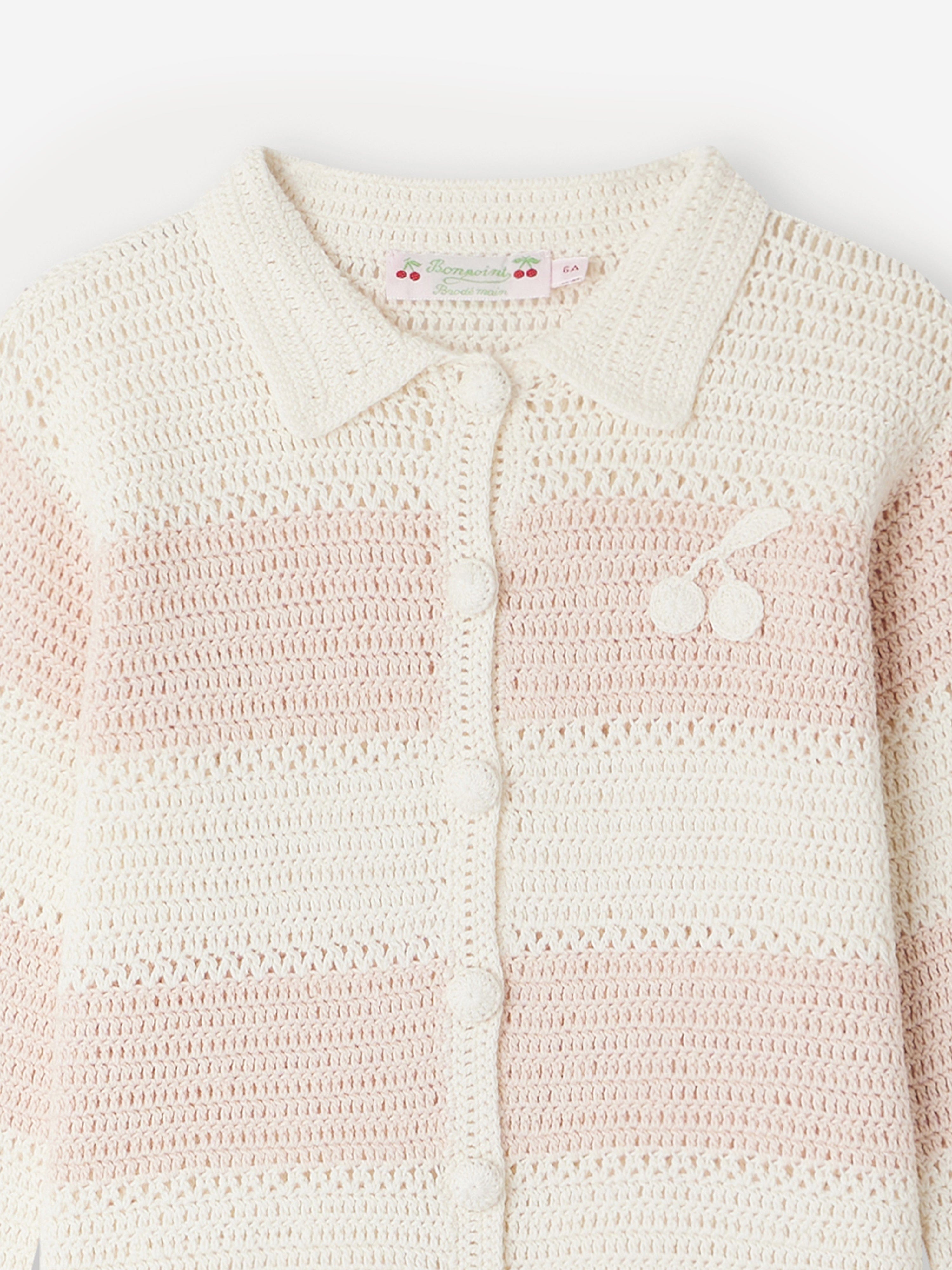 Bonpoint Girls Faro Striped Cardigan in Pink