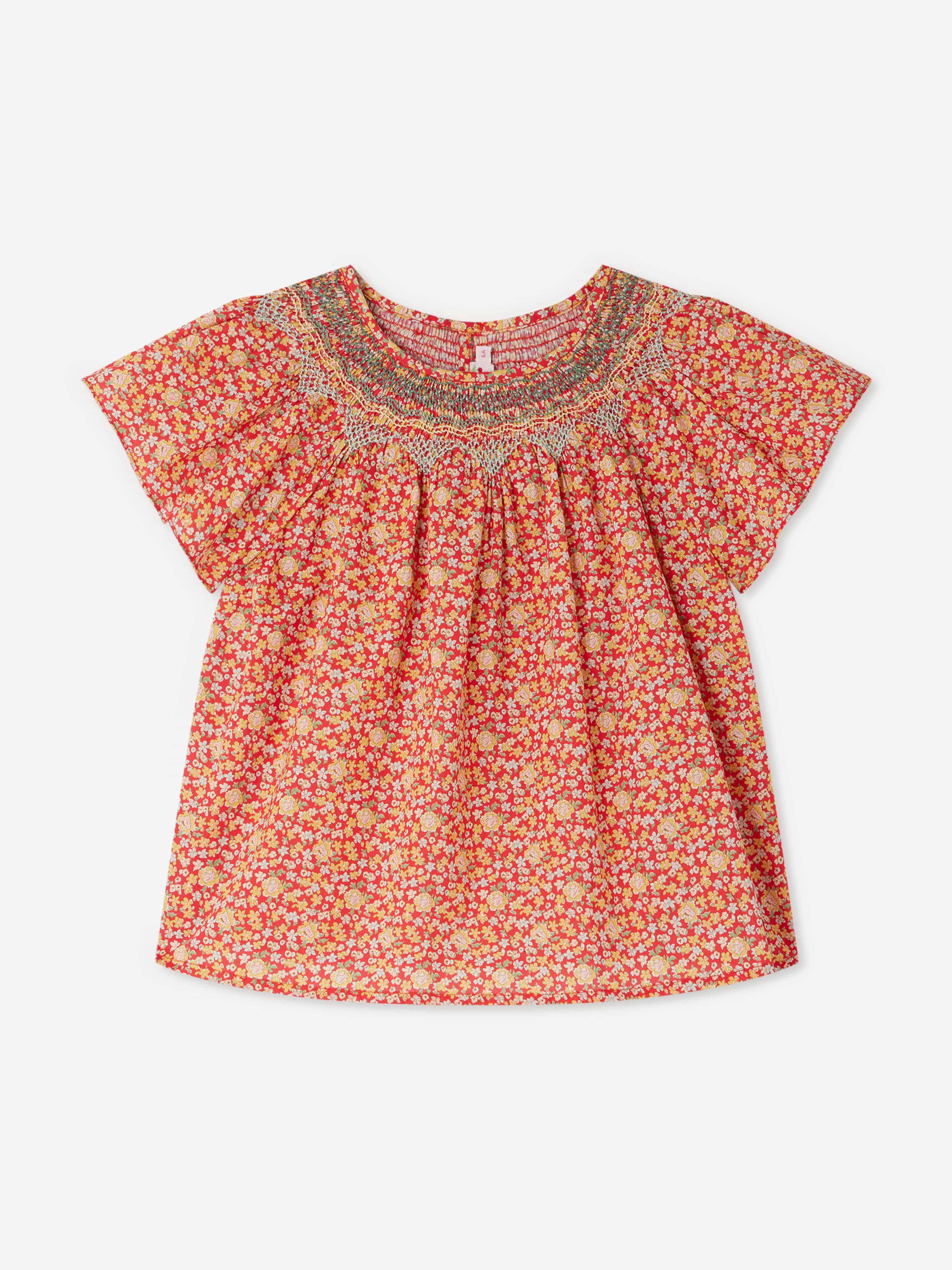 Bonpoint Girls Smocked Nella Blouse in Red