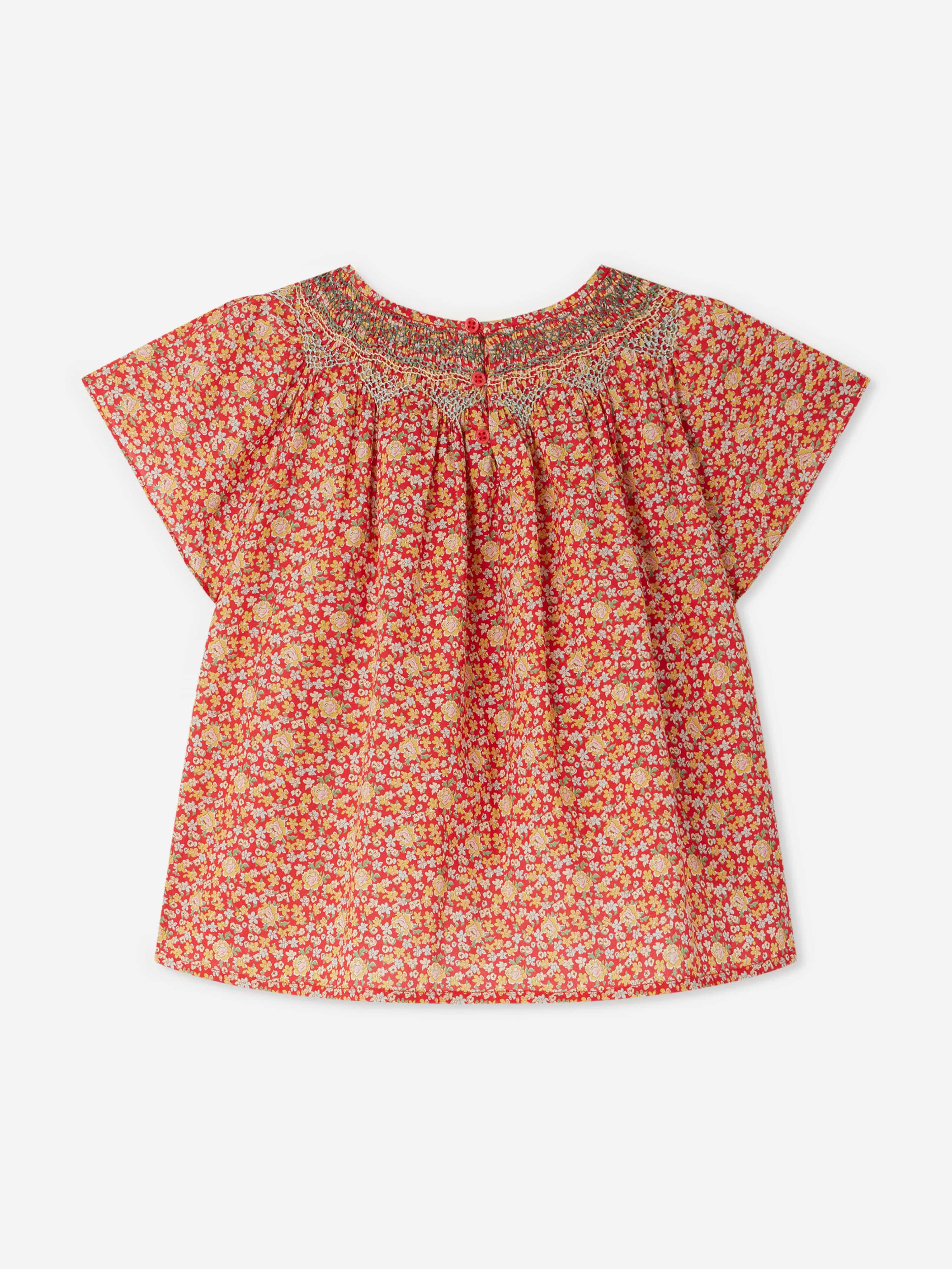 Bonpoint Girls Smocked Nella Blouse in Red