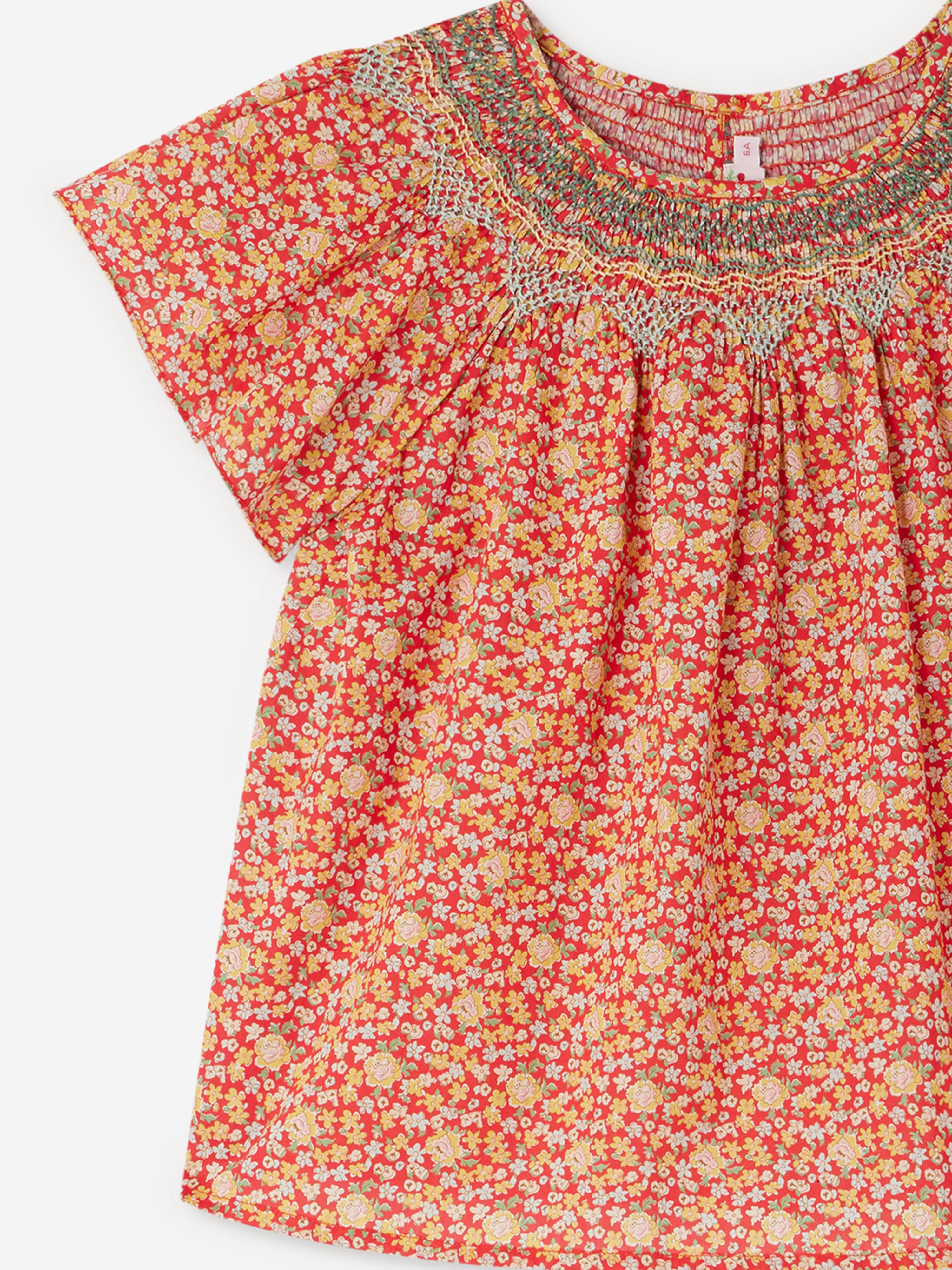 Bonpoint Girls Smocked Nella Blouse in Red