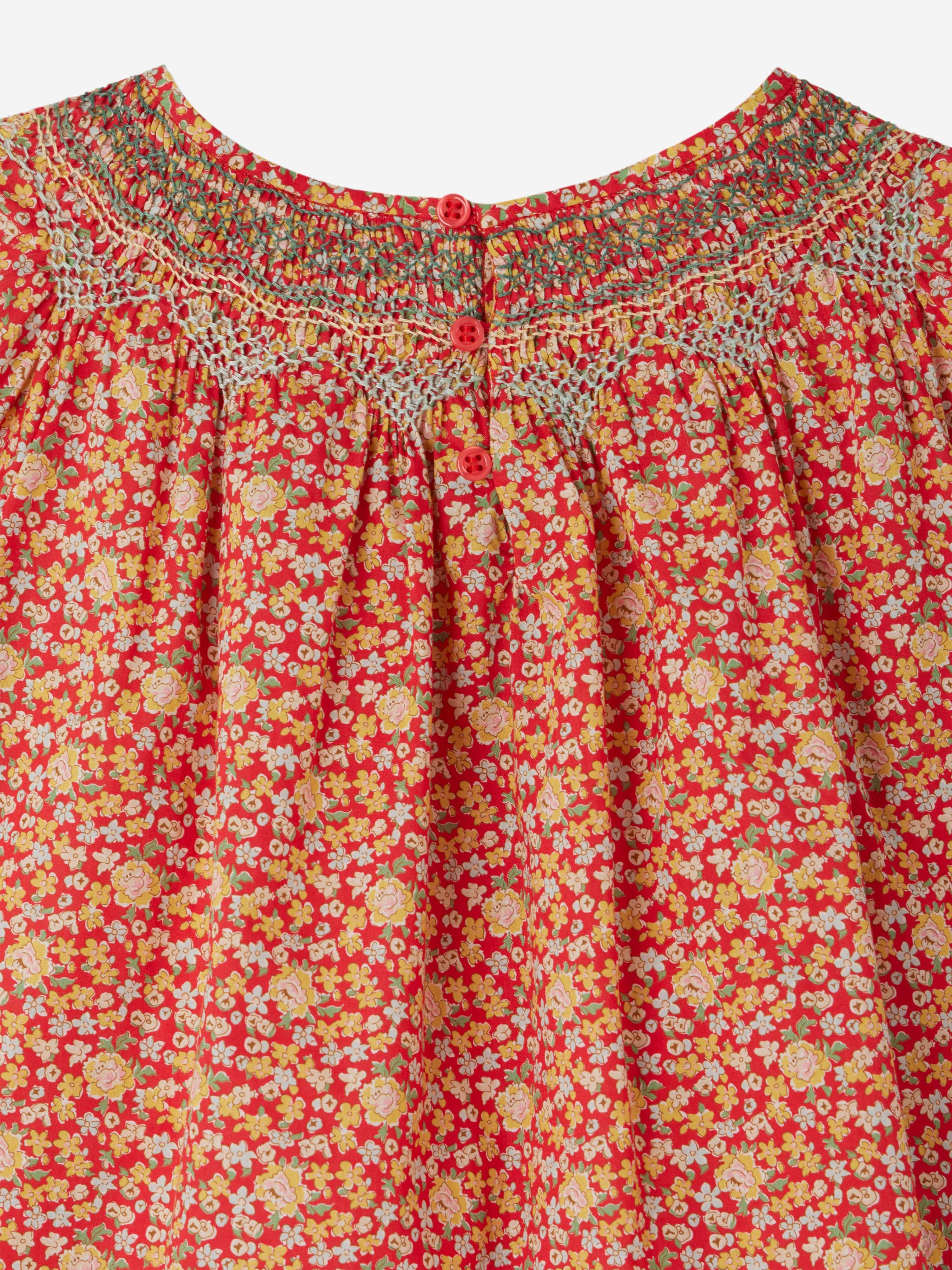 Bonpoint Girls Smocked Nella Blouse in Red