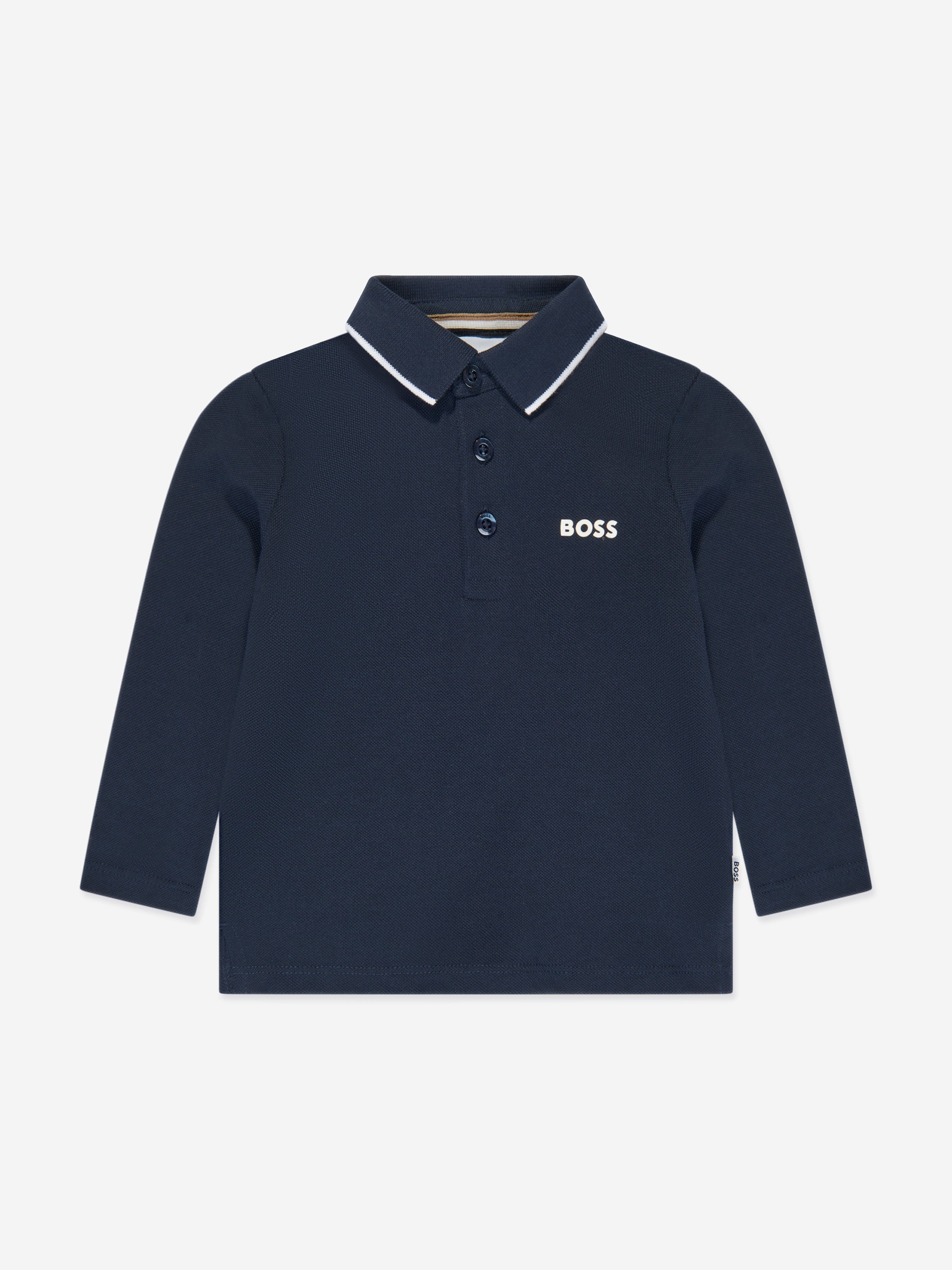 BOSS Baby Boys Long Sleeve Polo Shirt in Navy