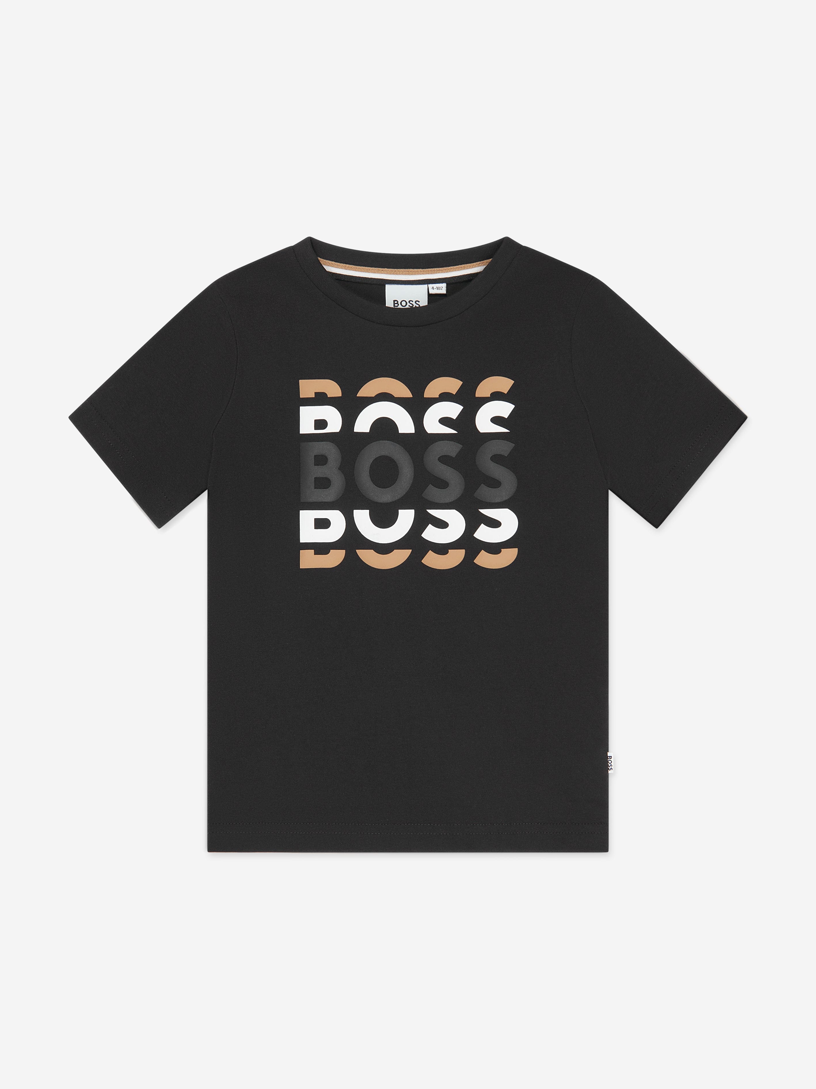 BOSS Boys Logo Print T-Shirt in Black