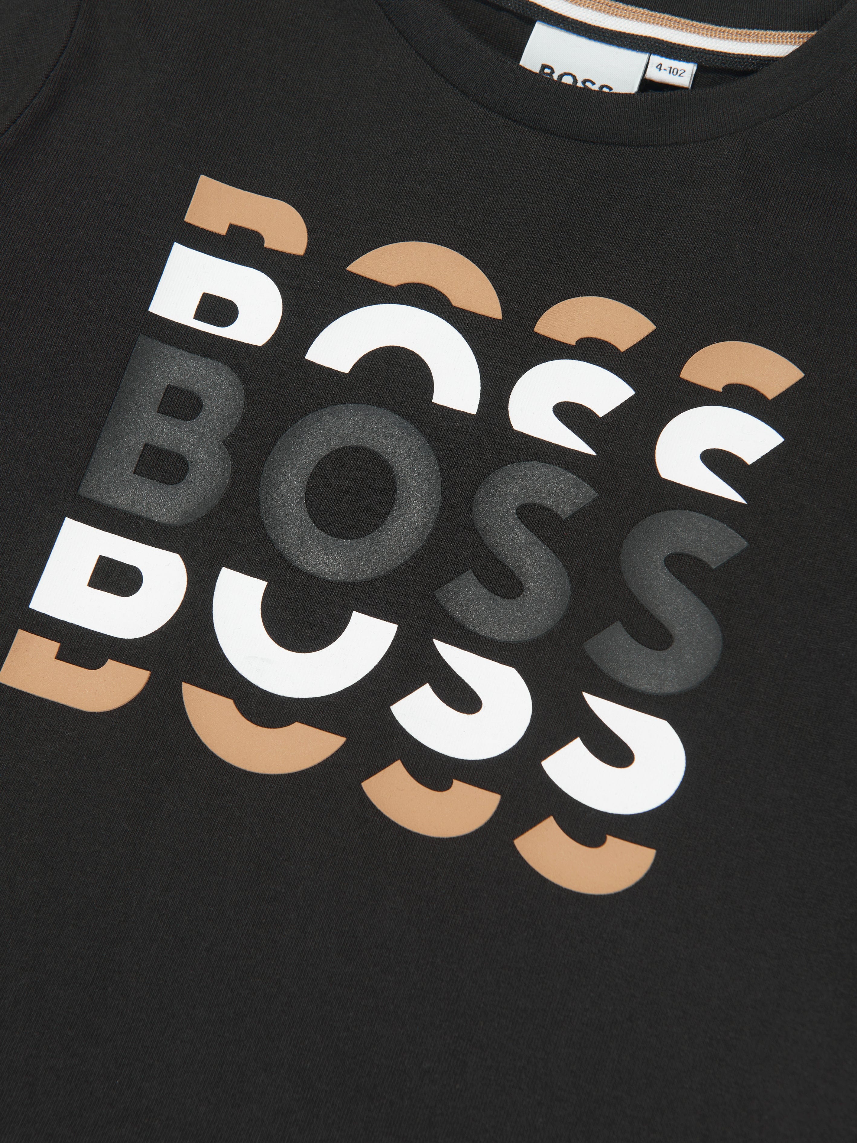 BOSS Boys Logo Print T-Shirt in Black