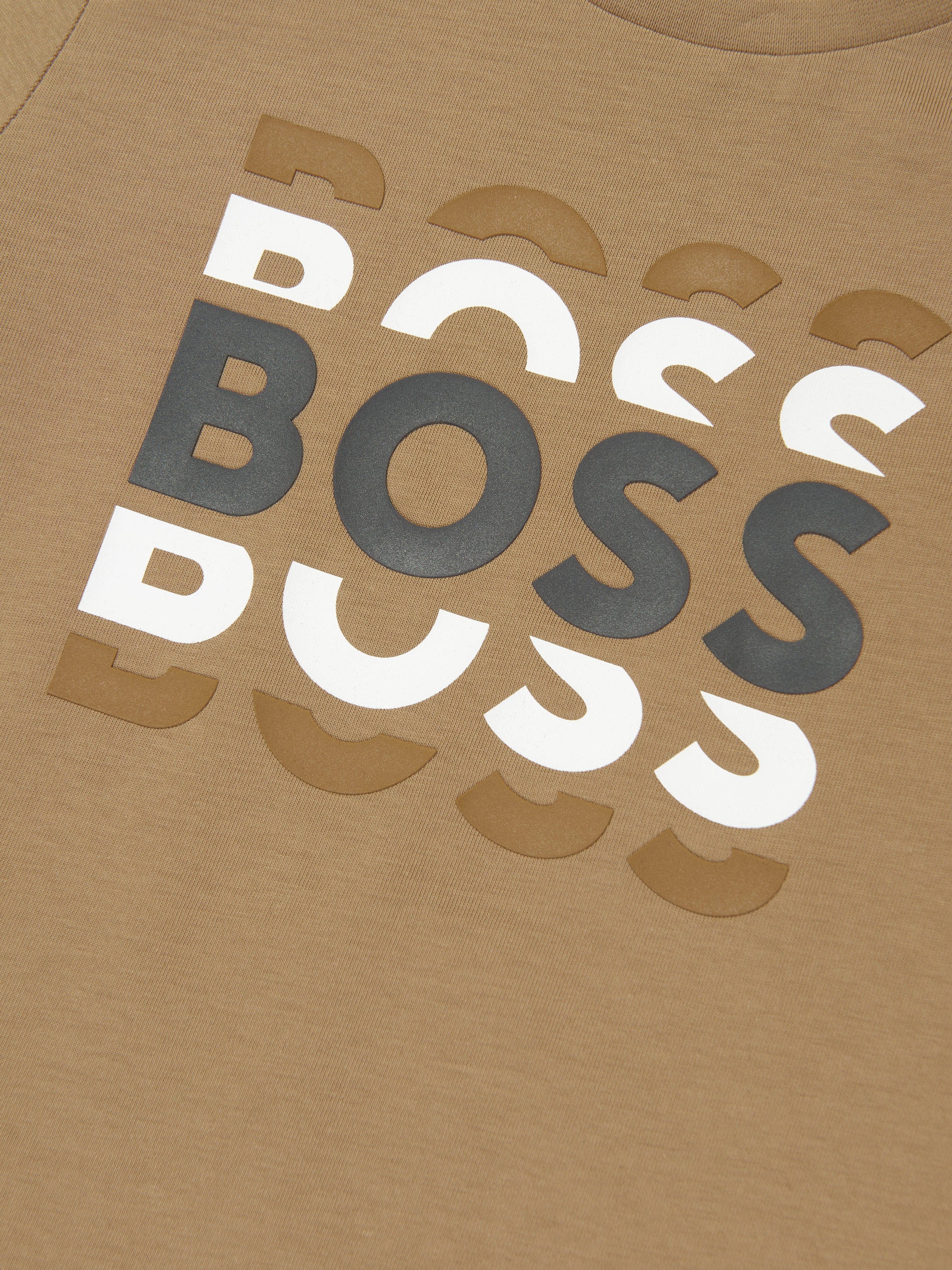 BOSS Boys Logo Print T-Shirt in Beige