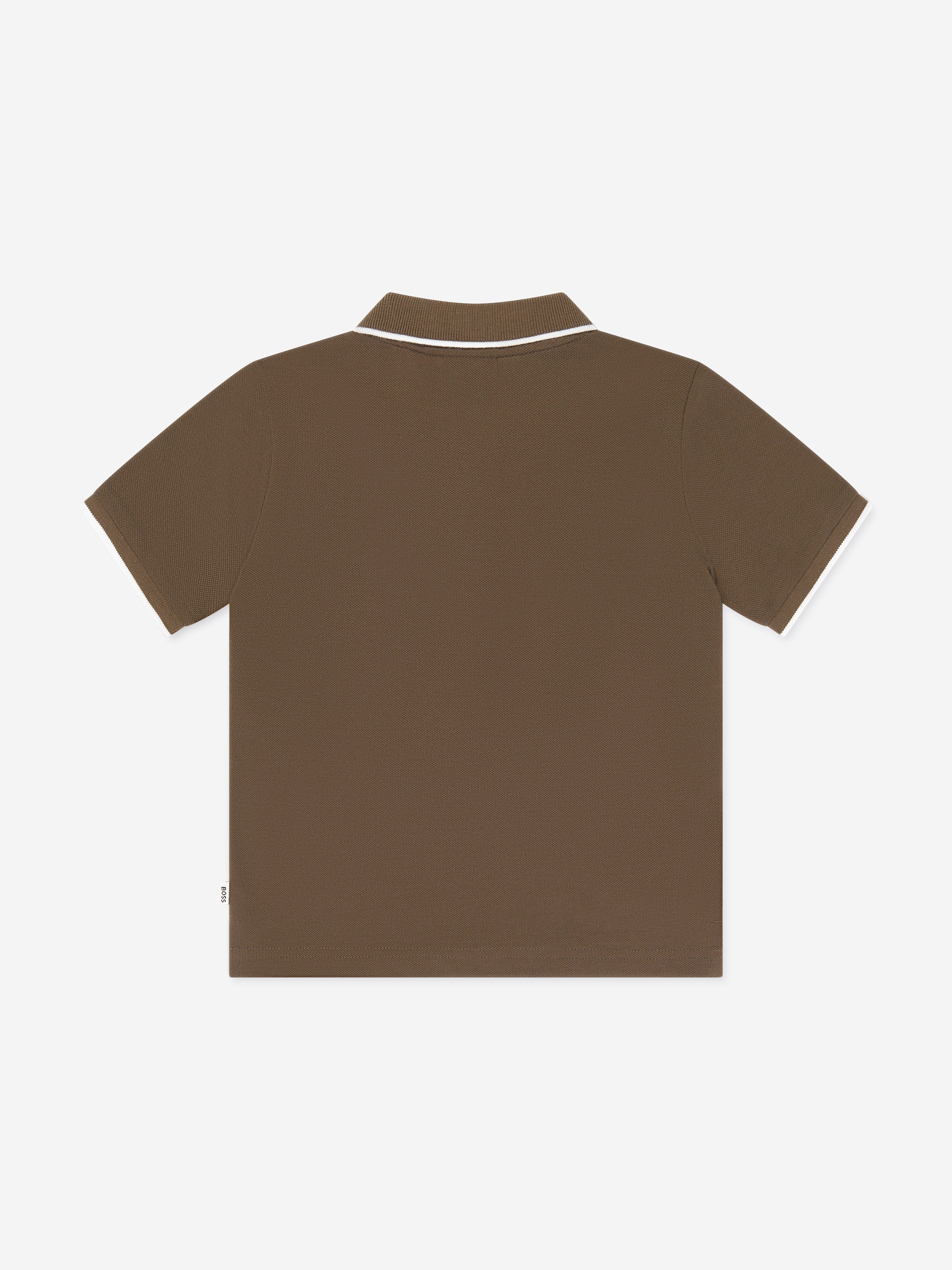 BOSS Boys Logo Print Polo Shirt in Brown