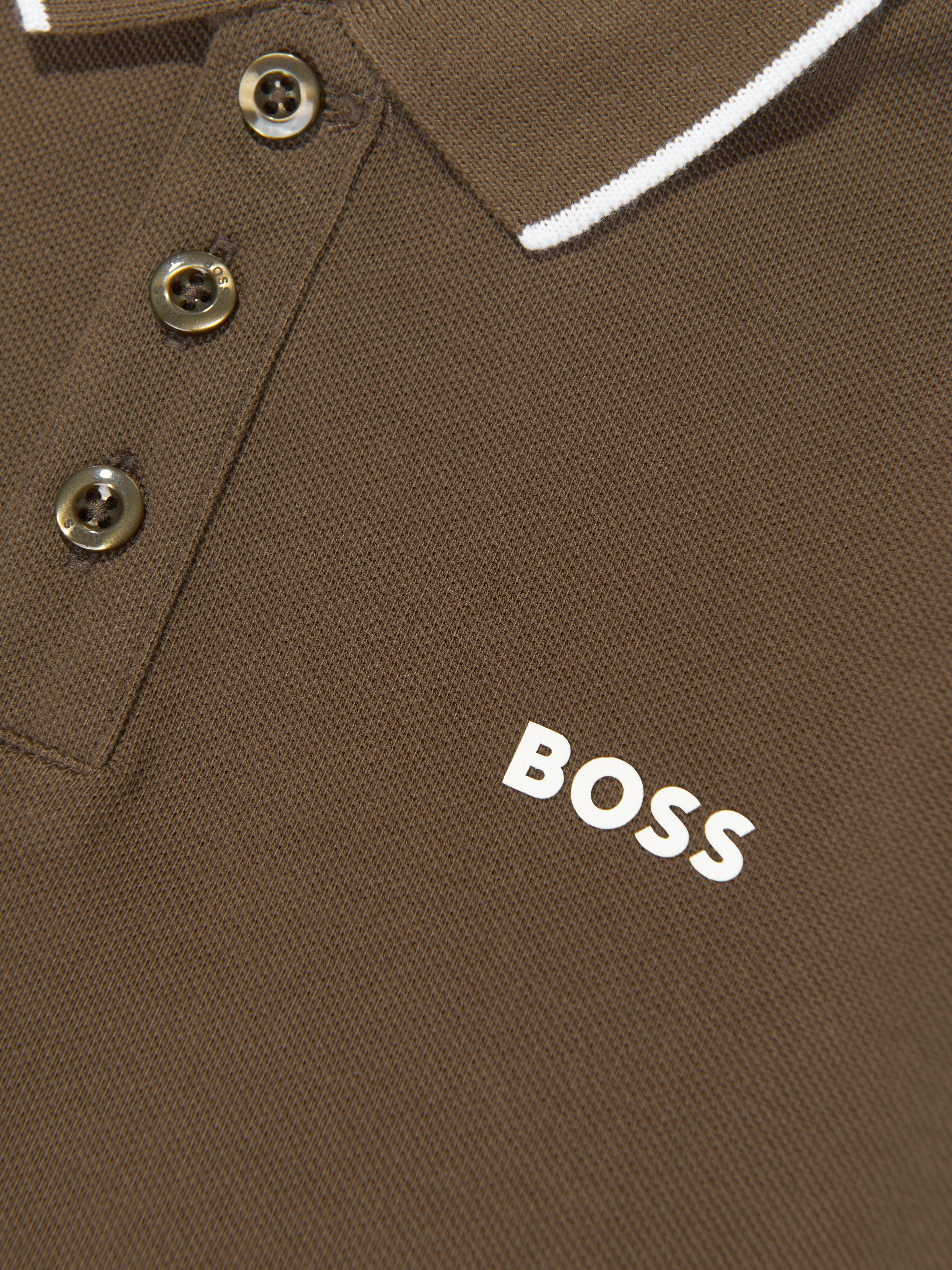 BOSS Boys Logo Print Polo Shirt in Brown