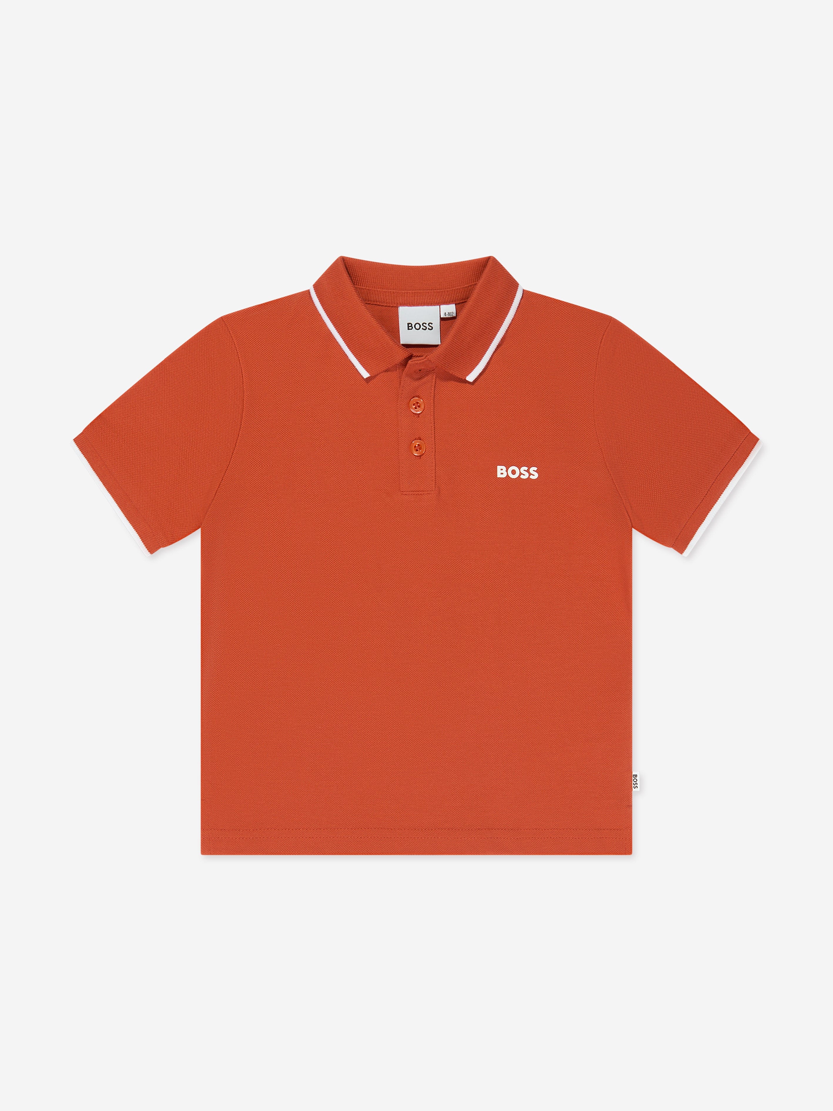 BOSS Boys Logo Print Polo Shirt in Orange