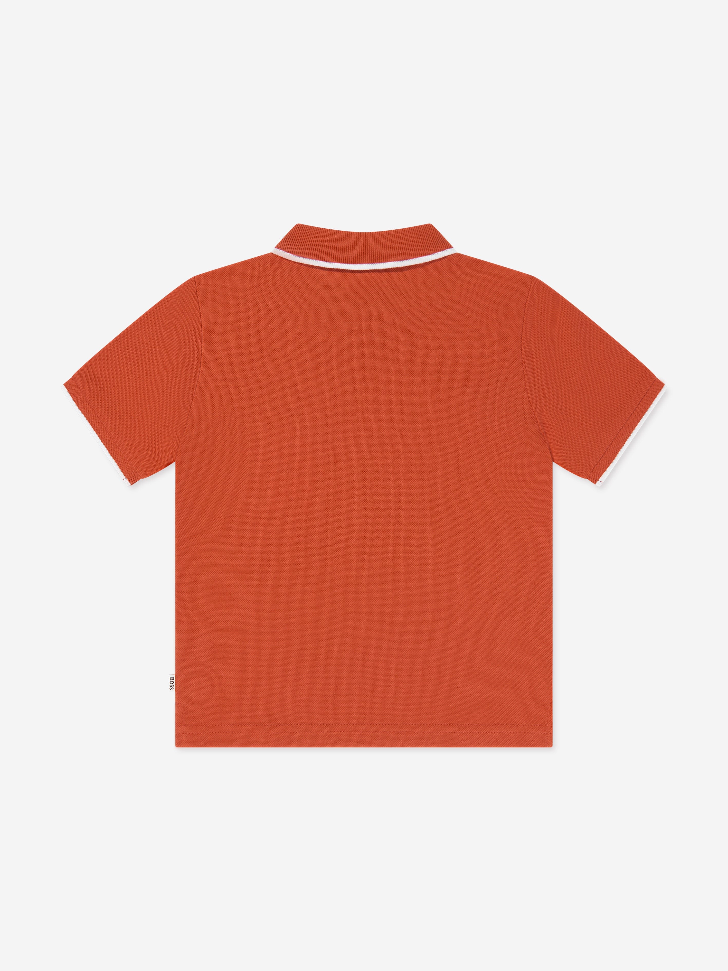 BOSS Boys Logo Print Polo Shirt in Orange