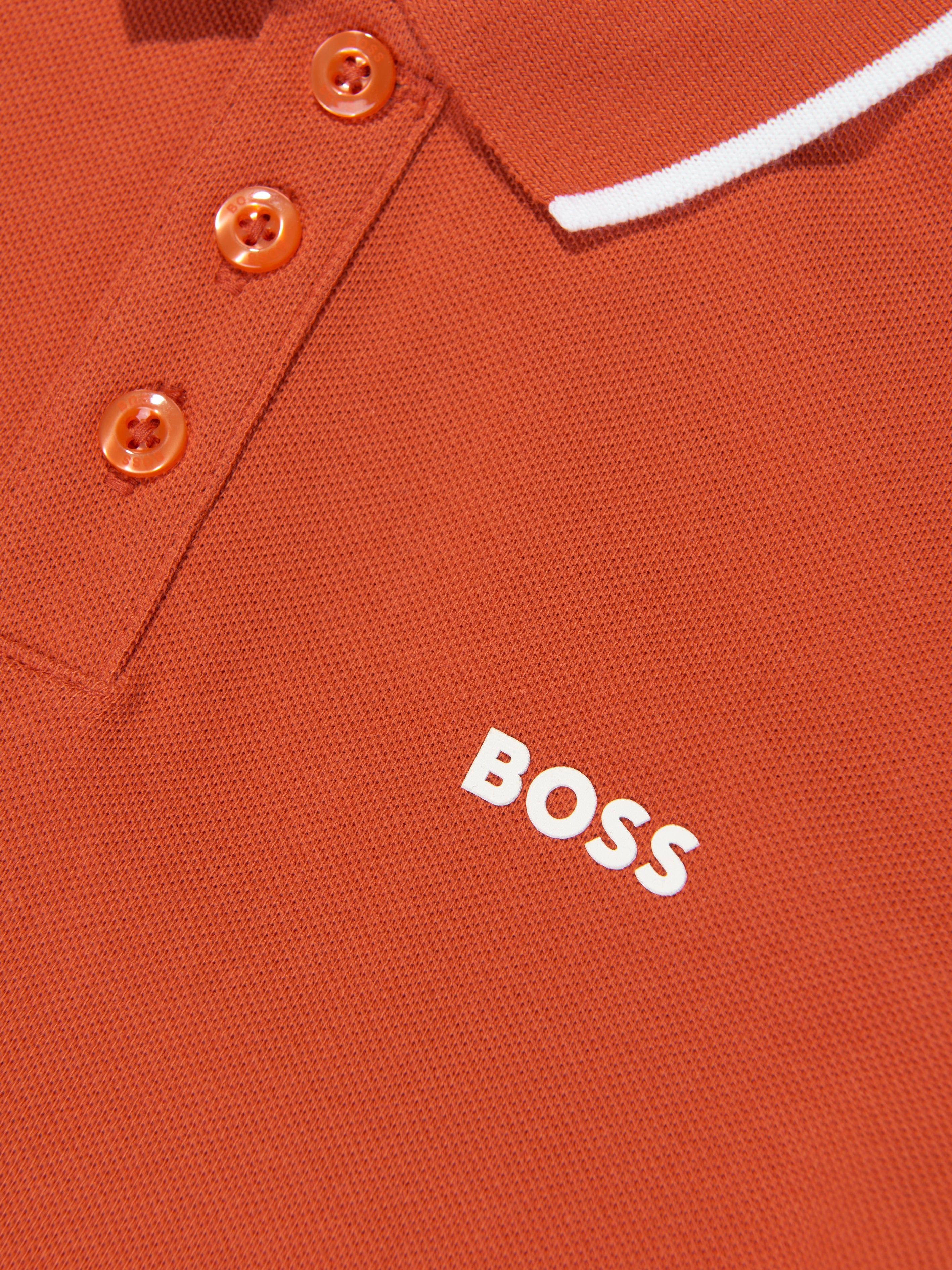 BOSS Boys Logo Print Polo Shirt in Orange