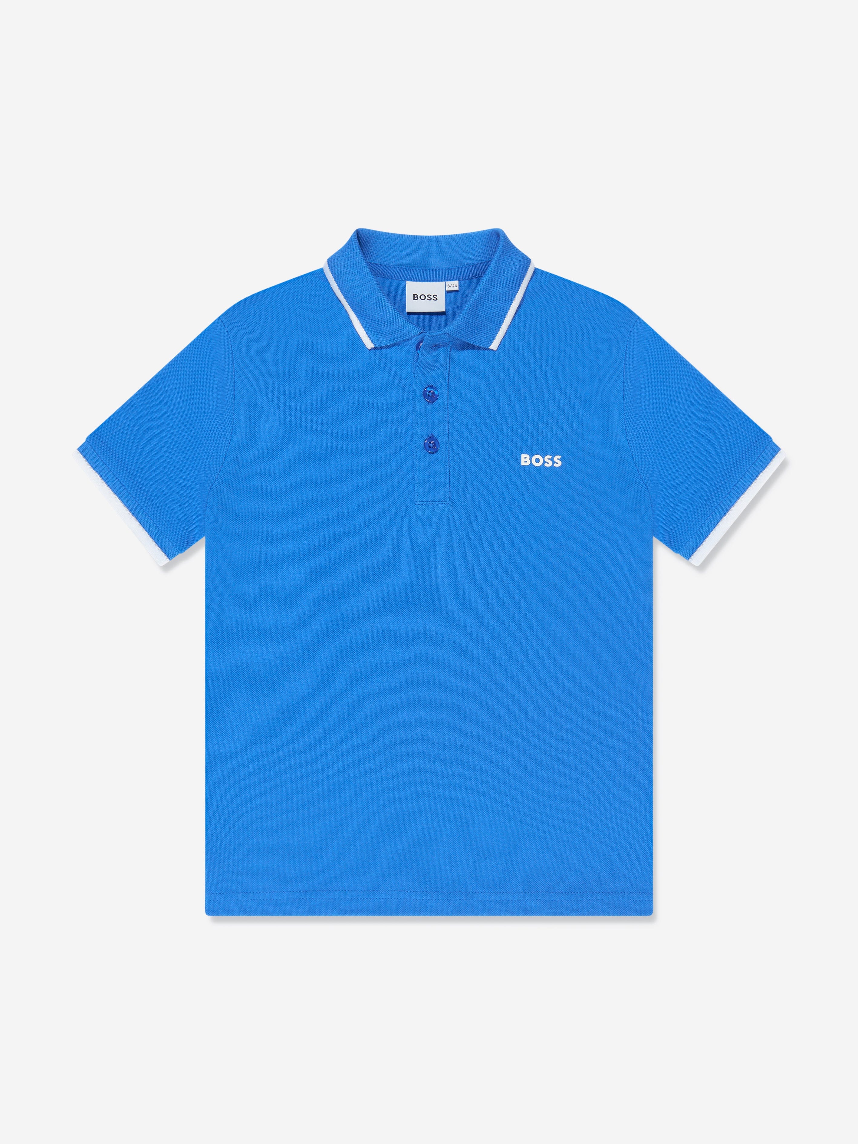 BOSS Boys Logo Print Polo Shirt in Blue