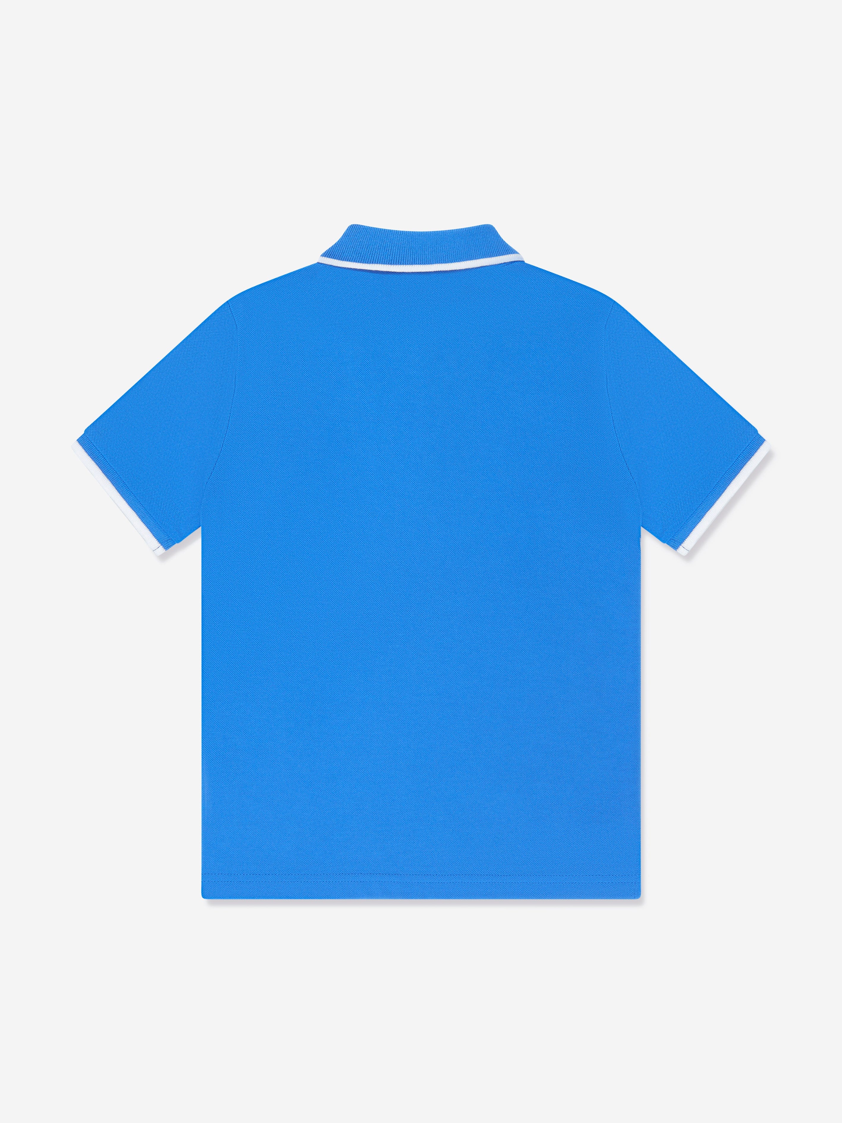 BOSS Boys Logo Print Polo Shirt in Blue