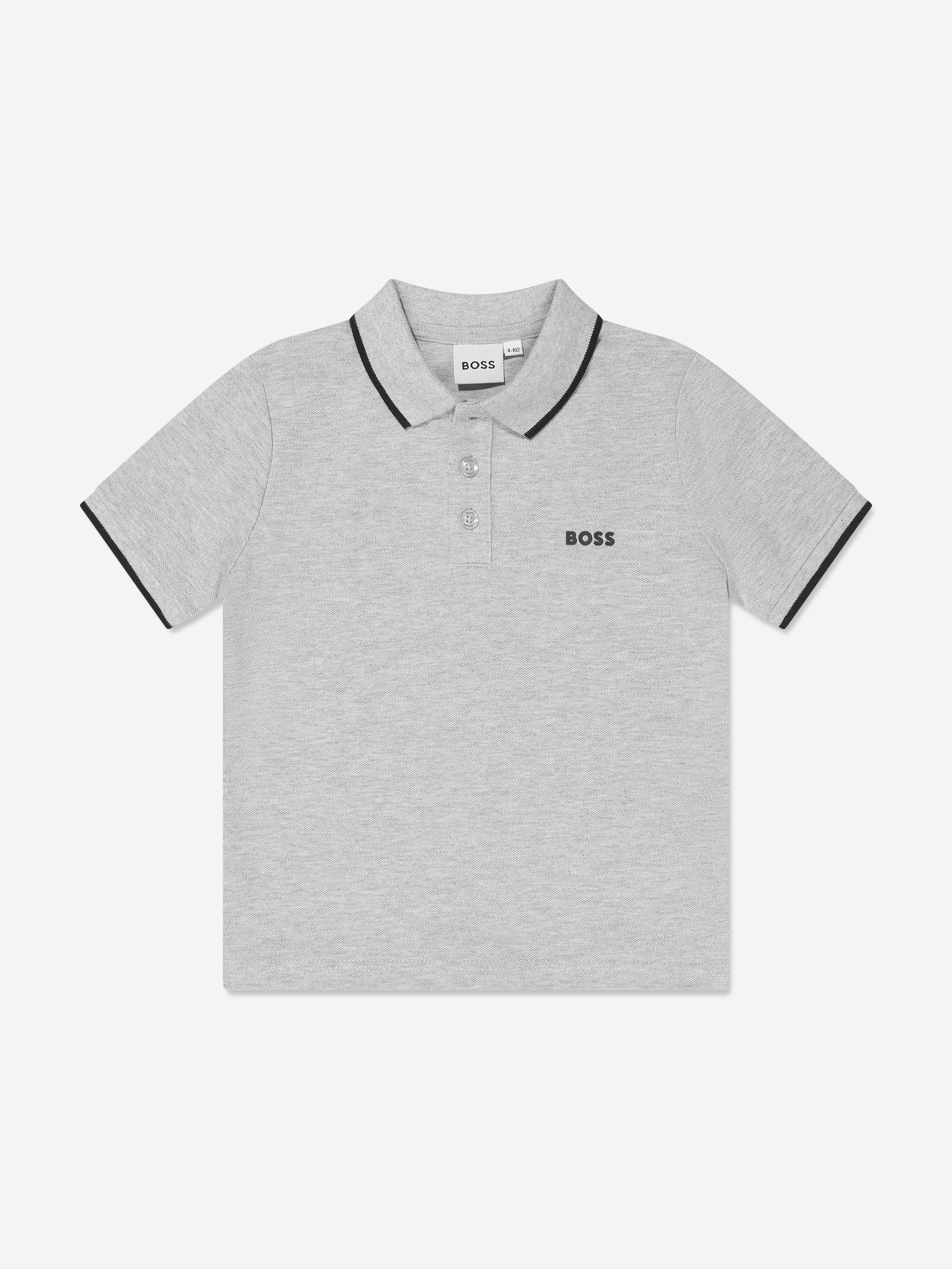 BOSS Boys Logo Print Polo Shirt in Grey