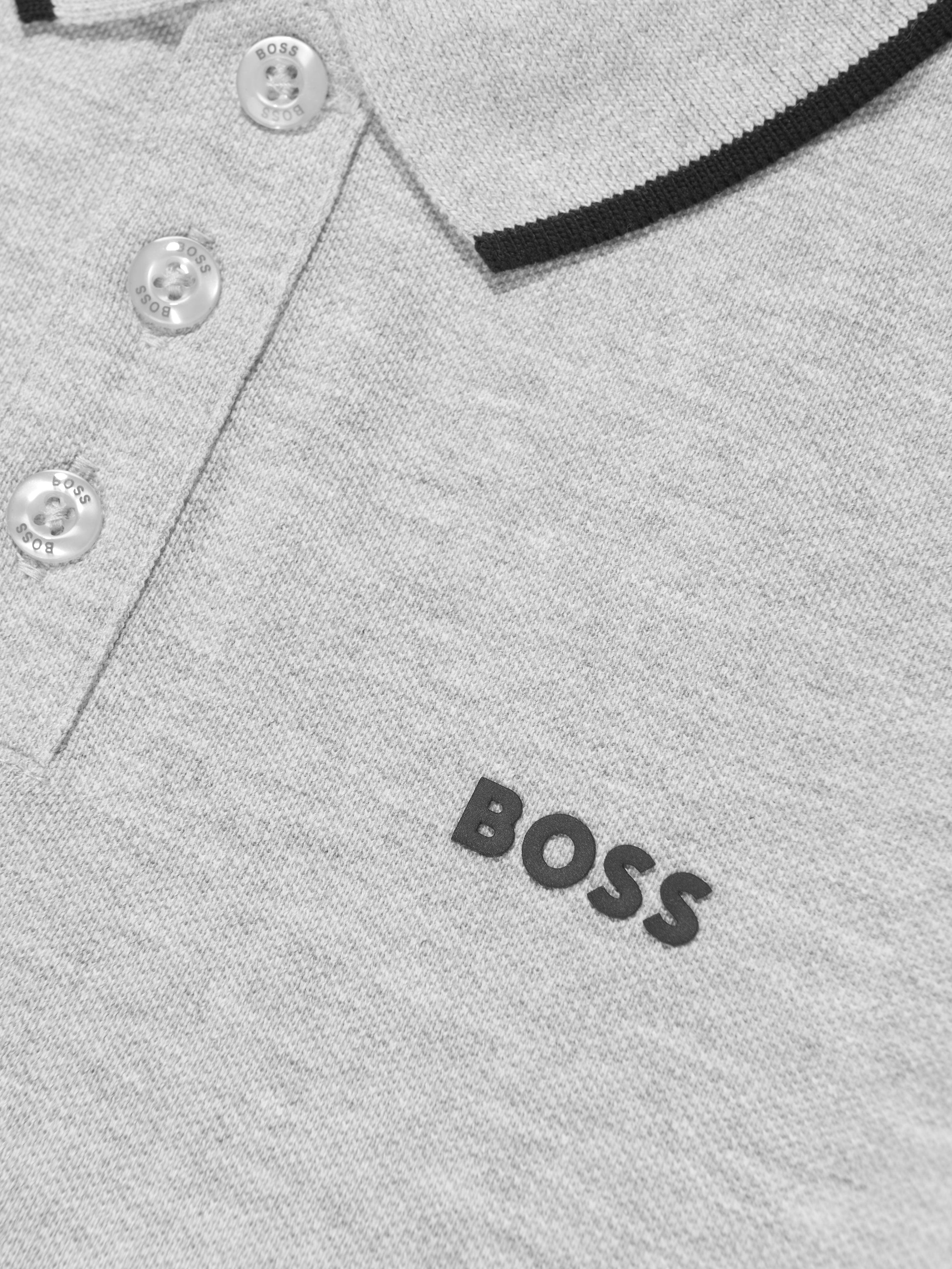 BOSS Boys Logo Print Polo Shirt in Grey