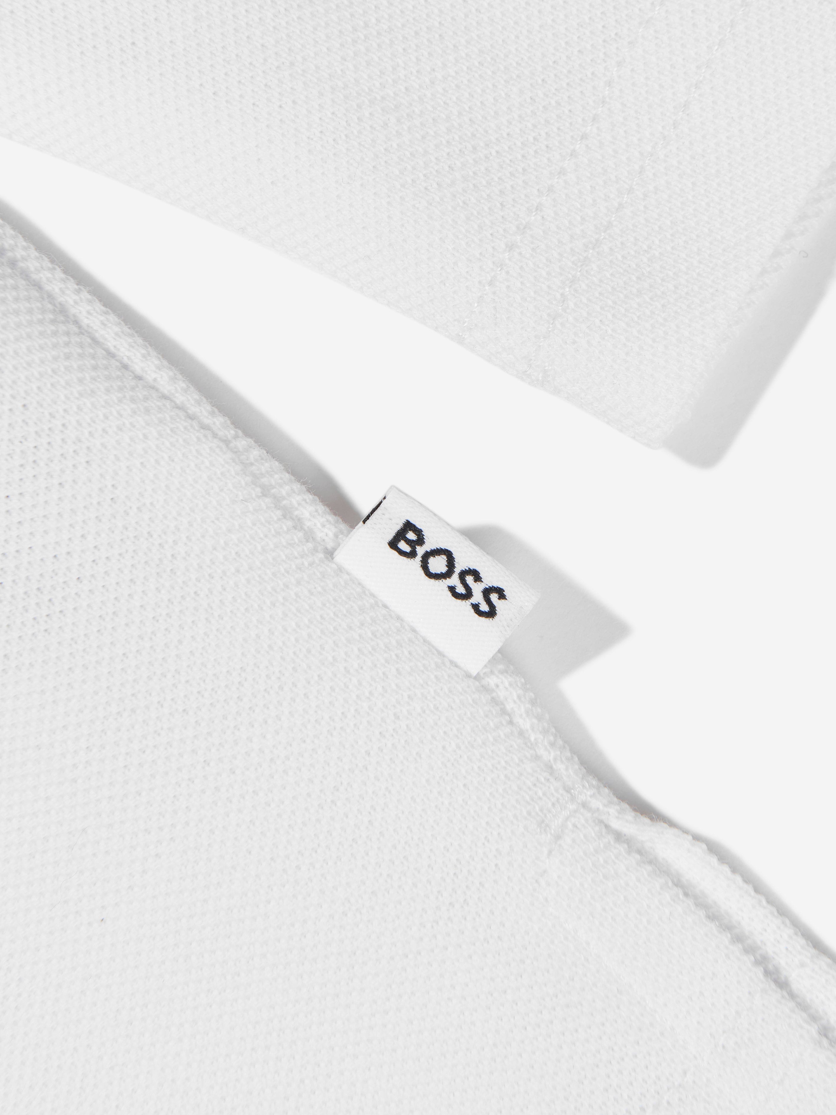 BOSS Boys Long Sleeve Polo Shirt in White