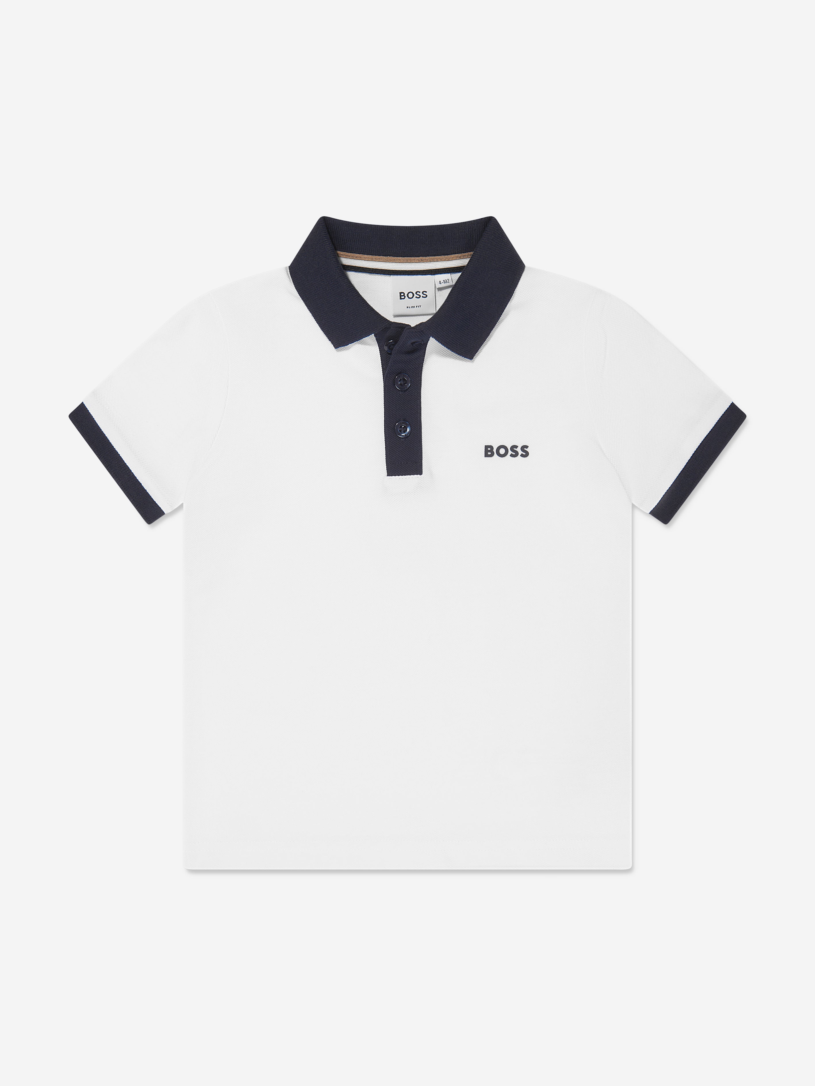 BOSS Boys Contrast Collar Polo Shirt in White