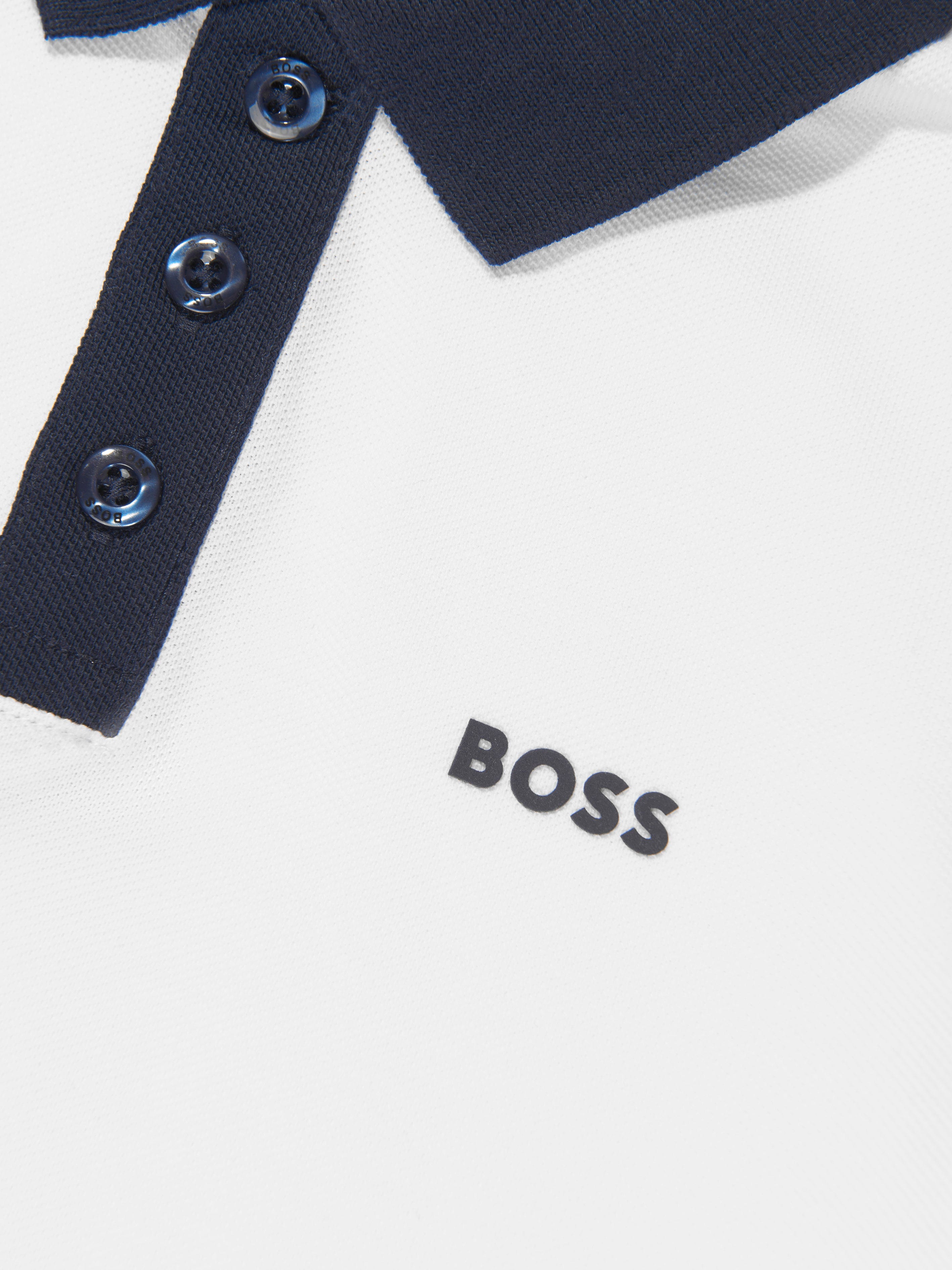 BOSS Boys Contrast Collar Polo Shirt in White