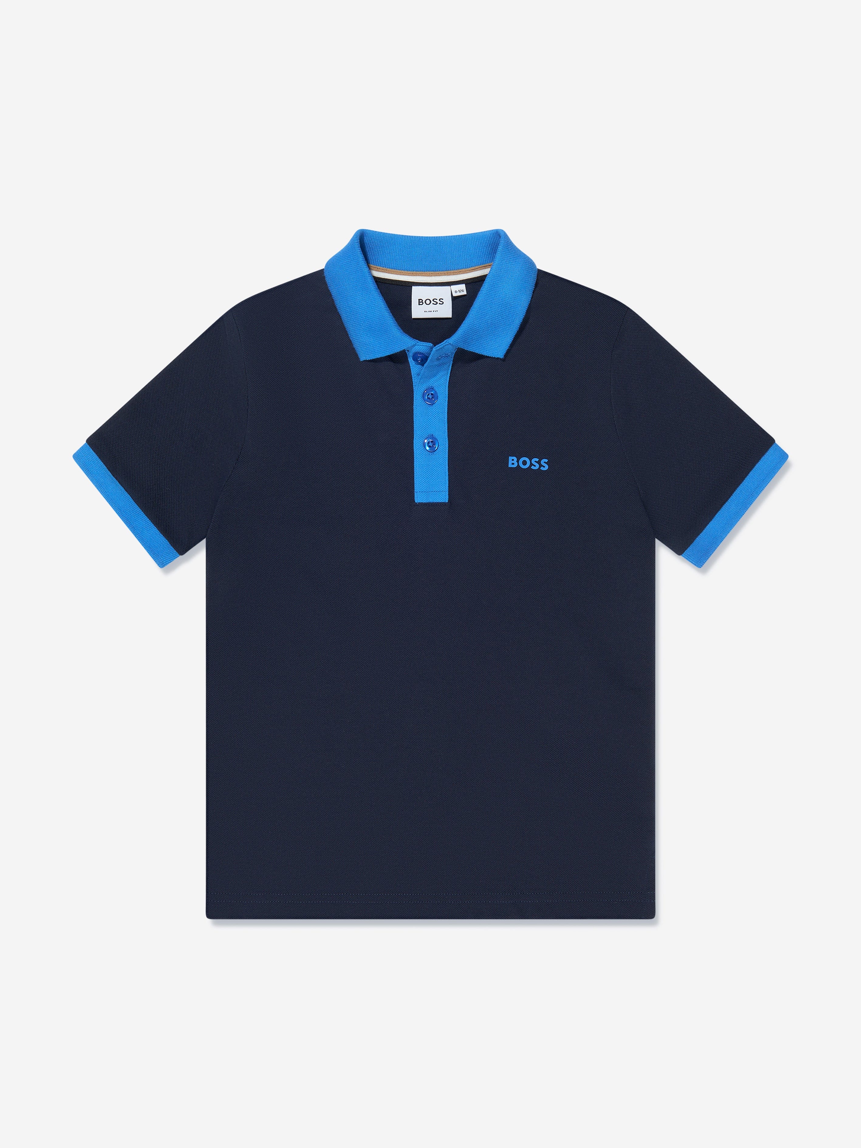 BOSS Boys Contrast Collar Polo Shirt in Navy