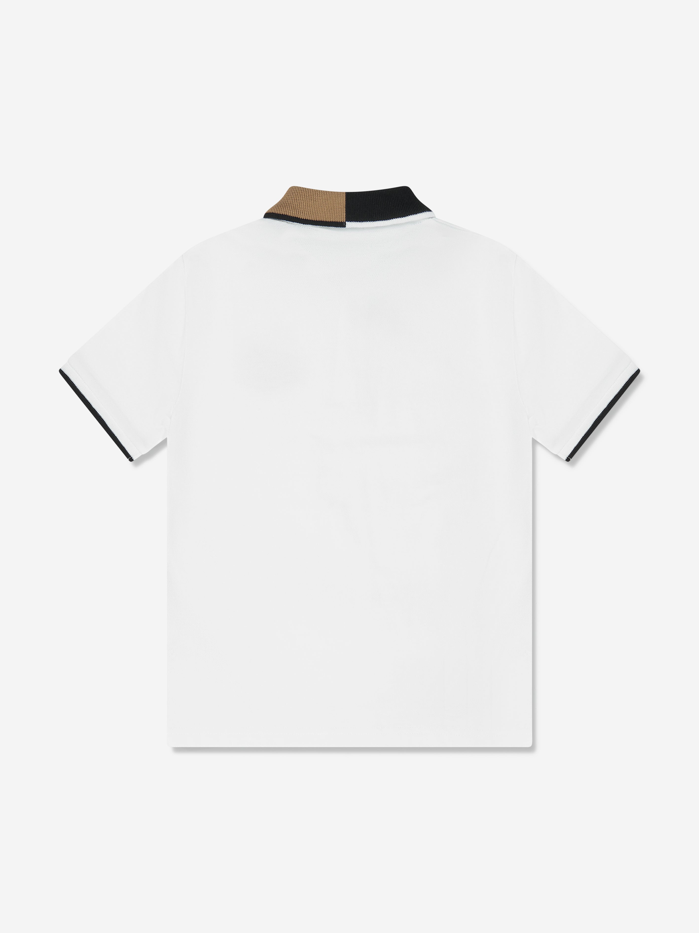 BOSS Boys Two-Tone Collar Polo Shirt in White