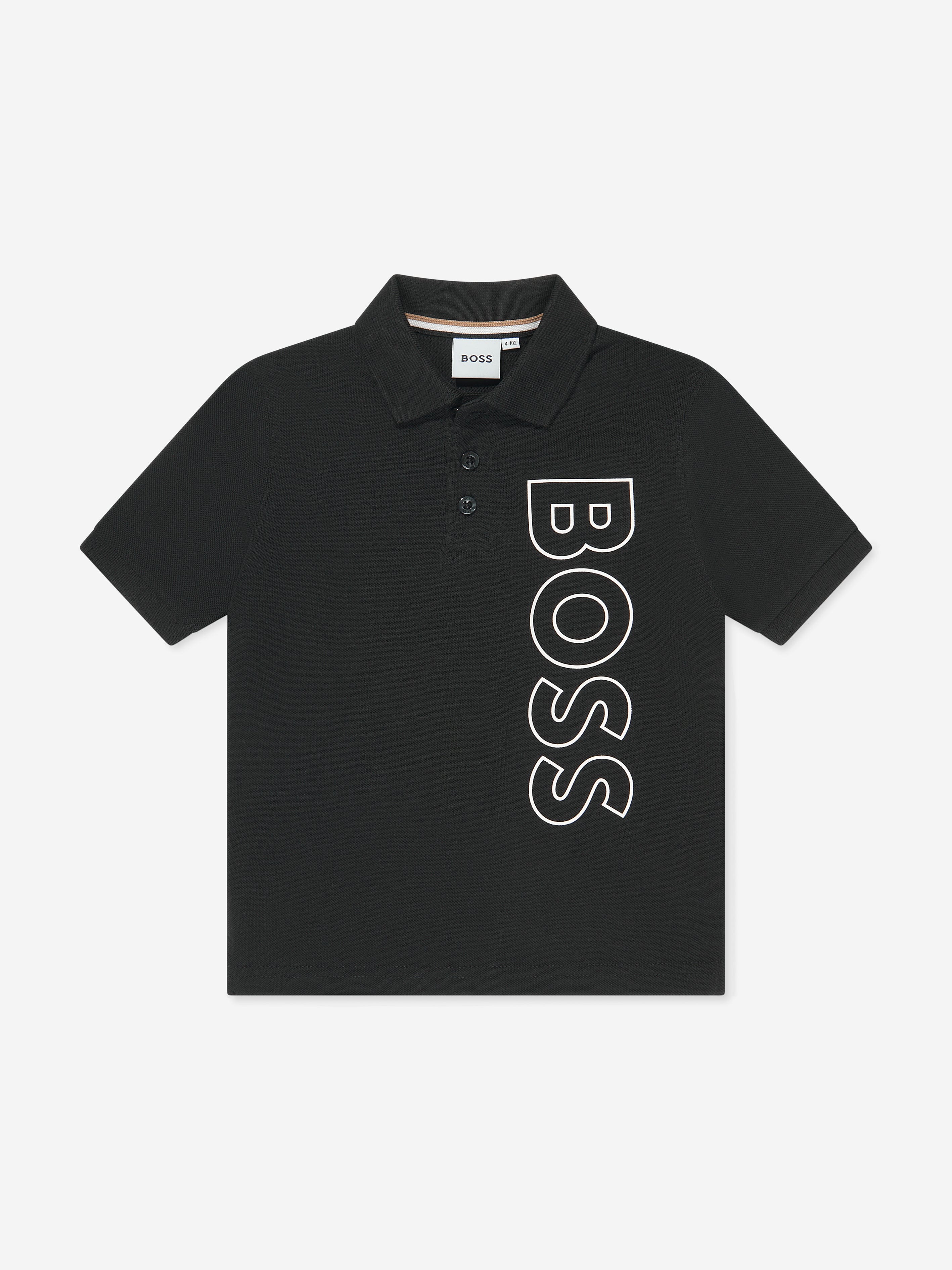 BOSS Boys Logo Polo Shirt in Black