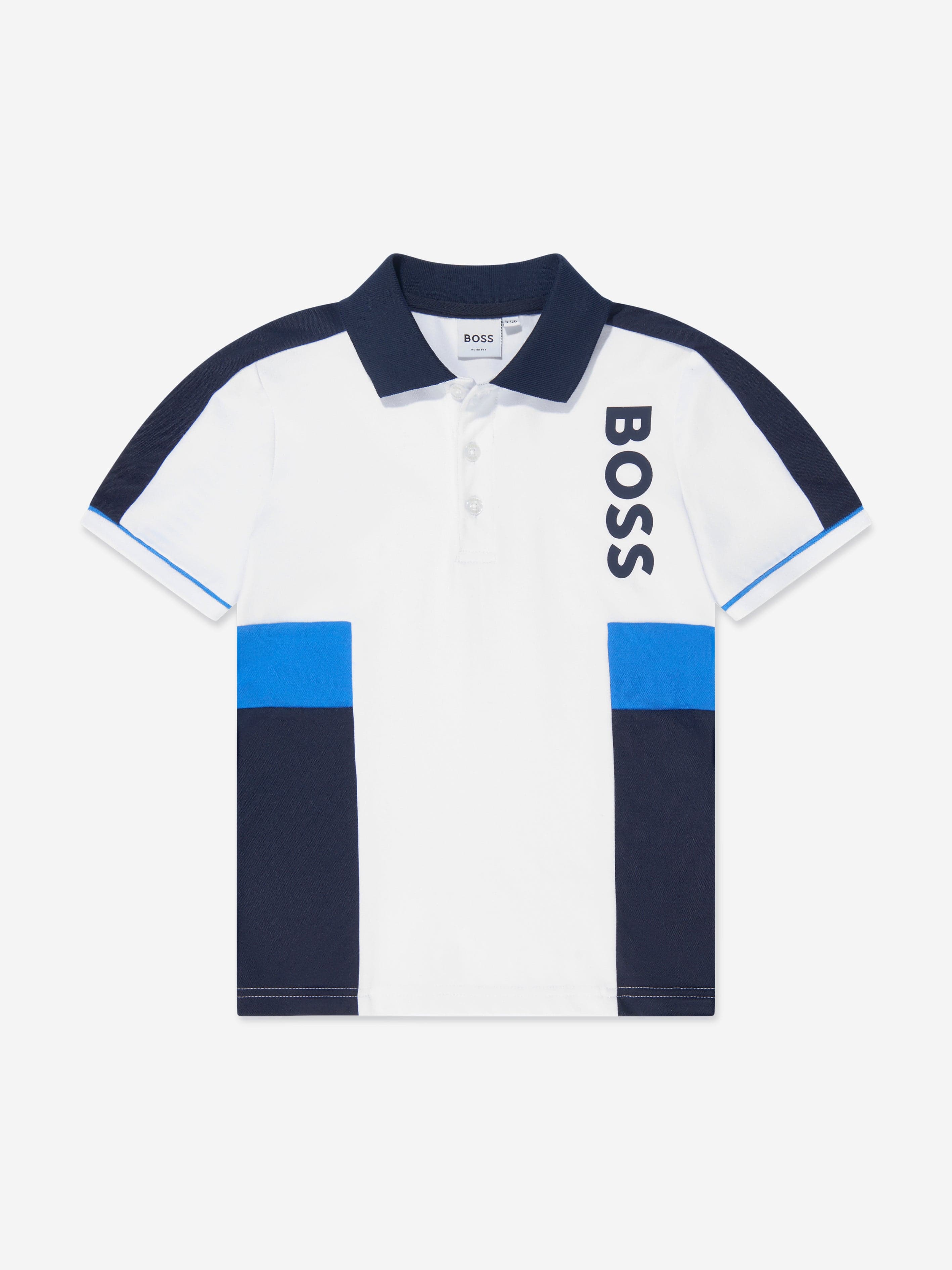 BOSS Boys Colourblock Polo Shirt in White