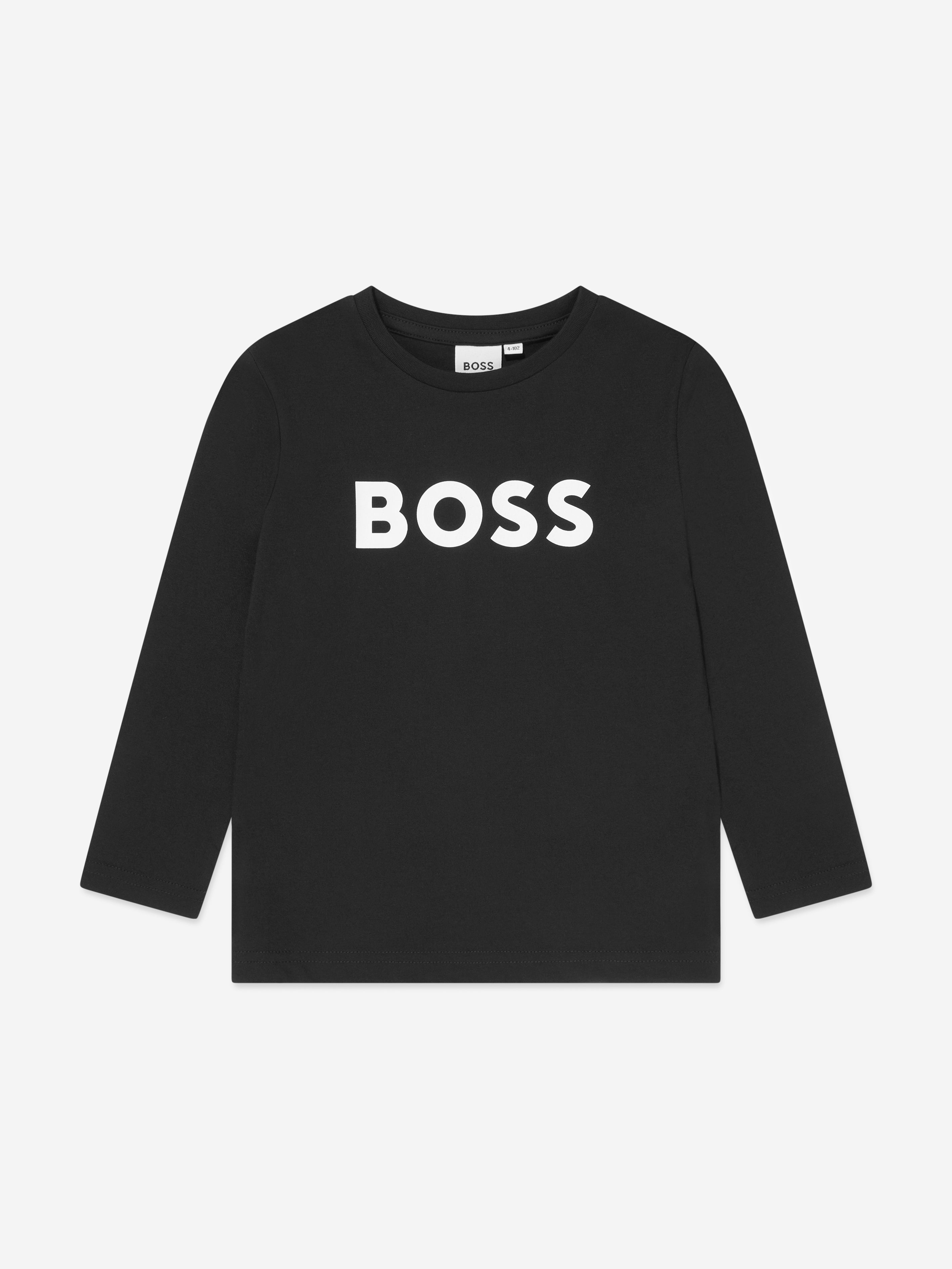 BOSS Boys Long Sleeve Logo T-Shirt in Black