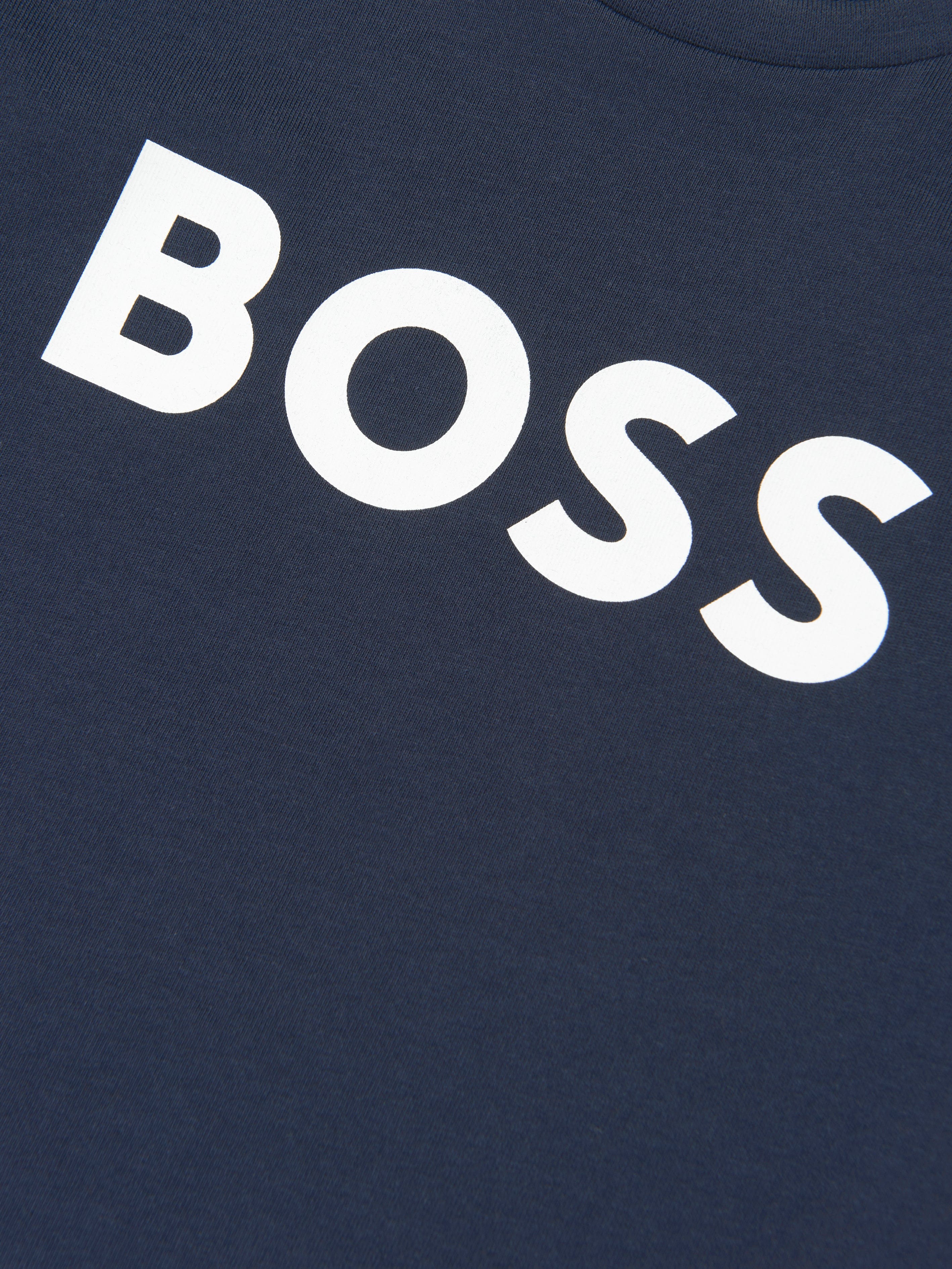 BOSS Boys Long Sleeve Logo T-Shirt in Navy