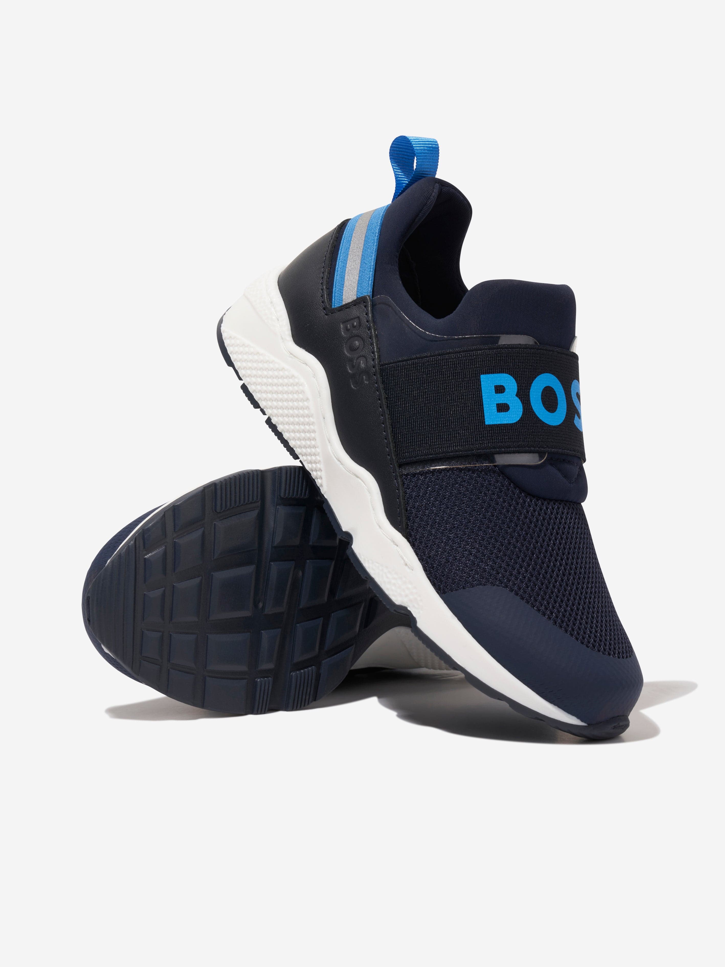 BOSS Boys Slip on Logo Trainers in Navy