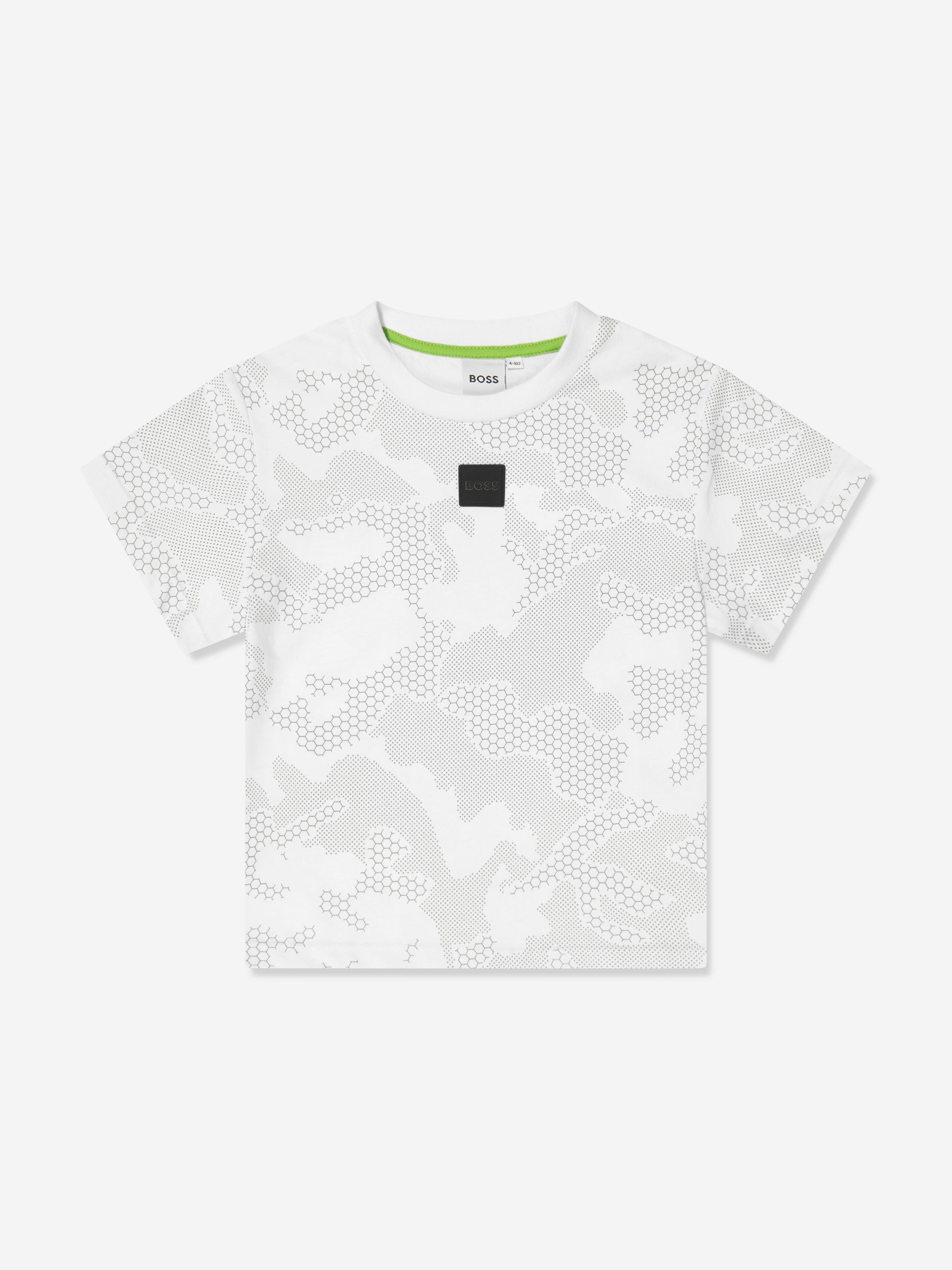 BOSS Boys Reflective Camouflage Print T-Shirt in White