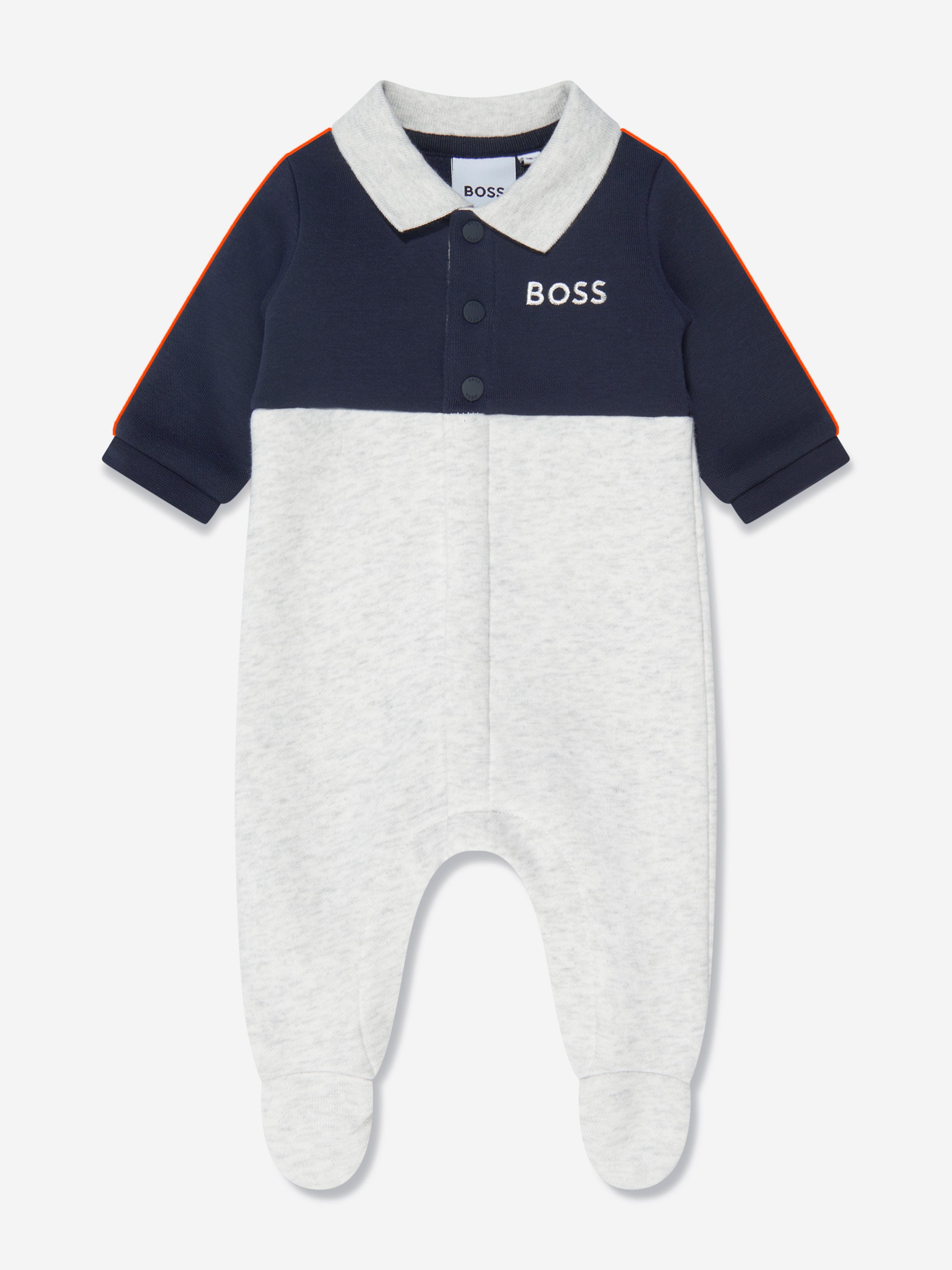 BOSS Baby Boys Contrast Babygow in Grey