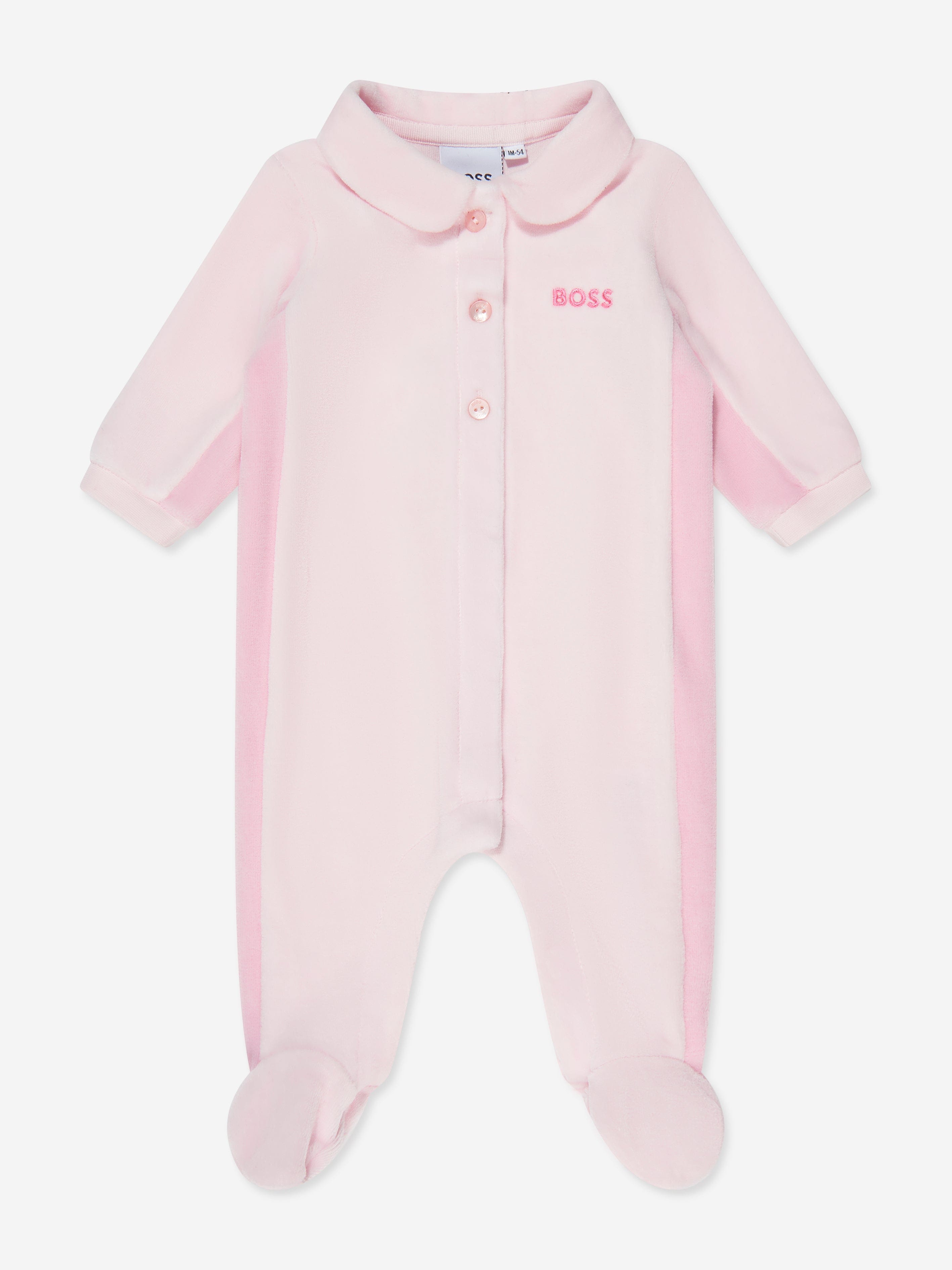 BOSS Baby Girls Velour Babygrow in Pink