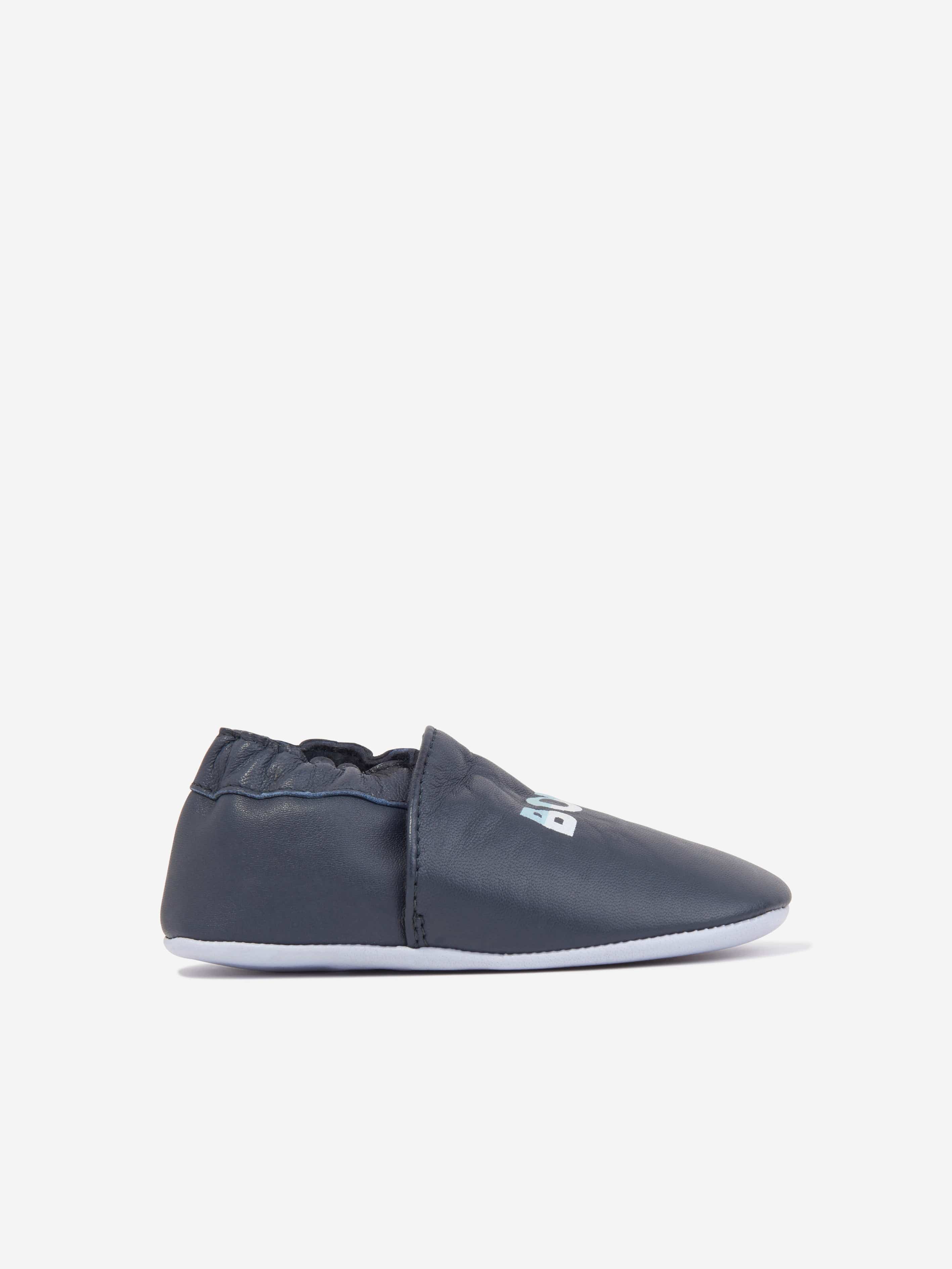 BOSS Baby Boys Leather Pre-Walker Shoes in Navy