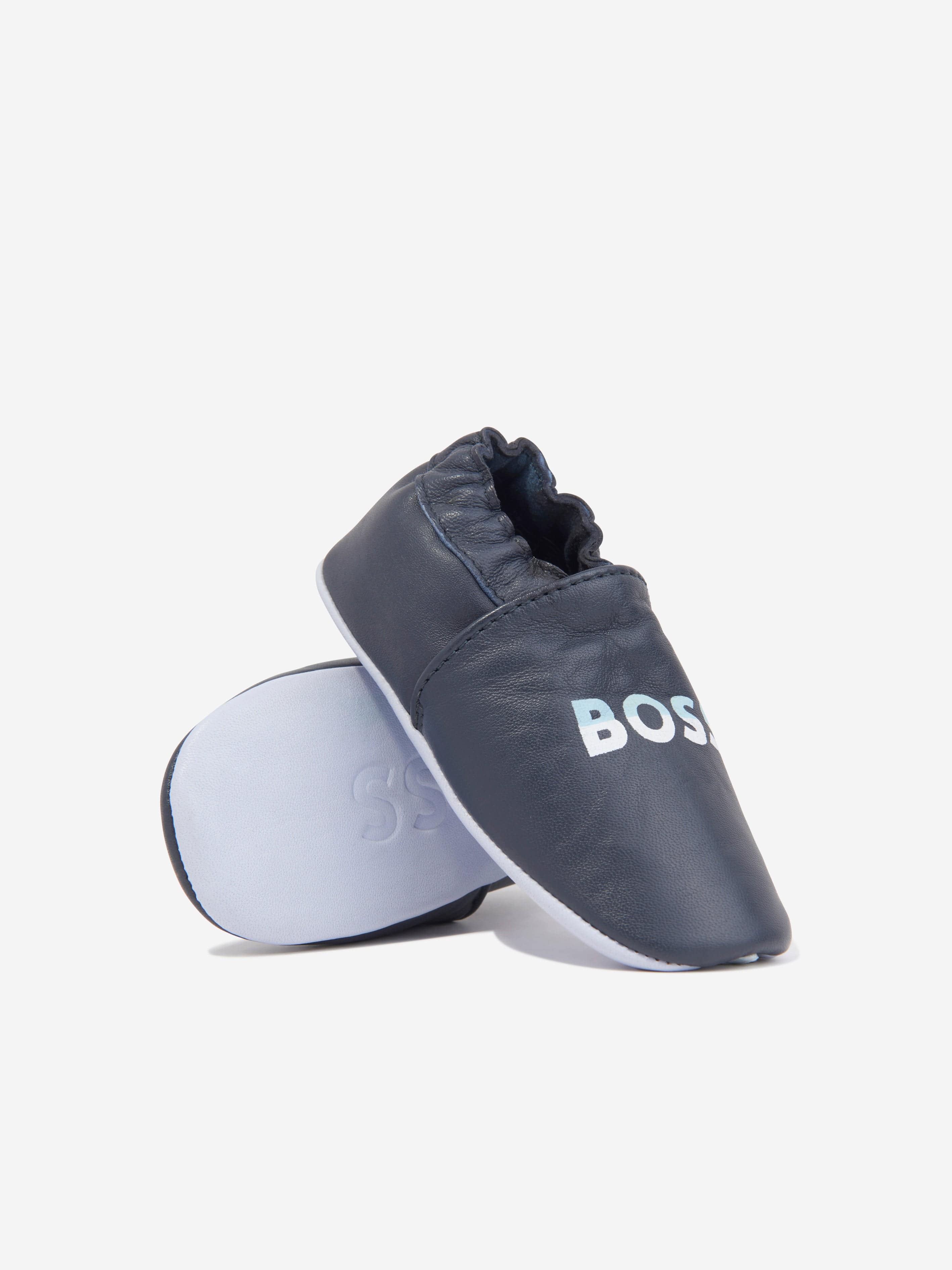 BOSS Baby Boys Leather Pre-Walker Shoes in Navy