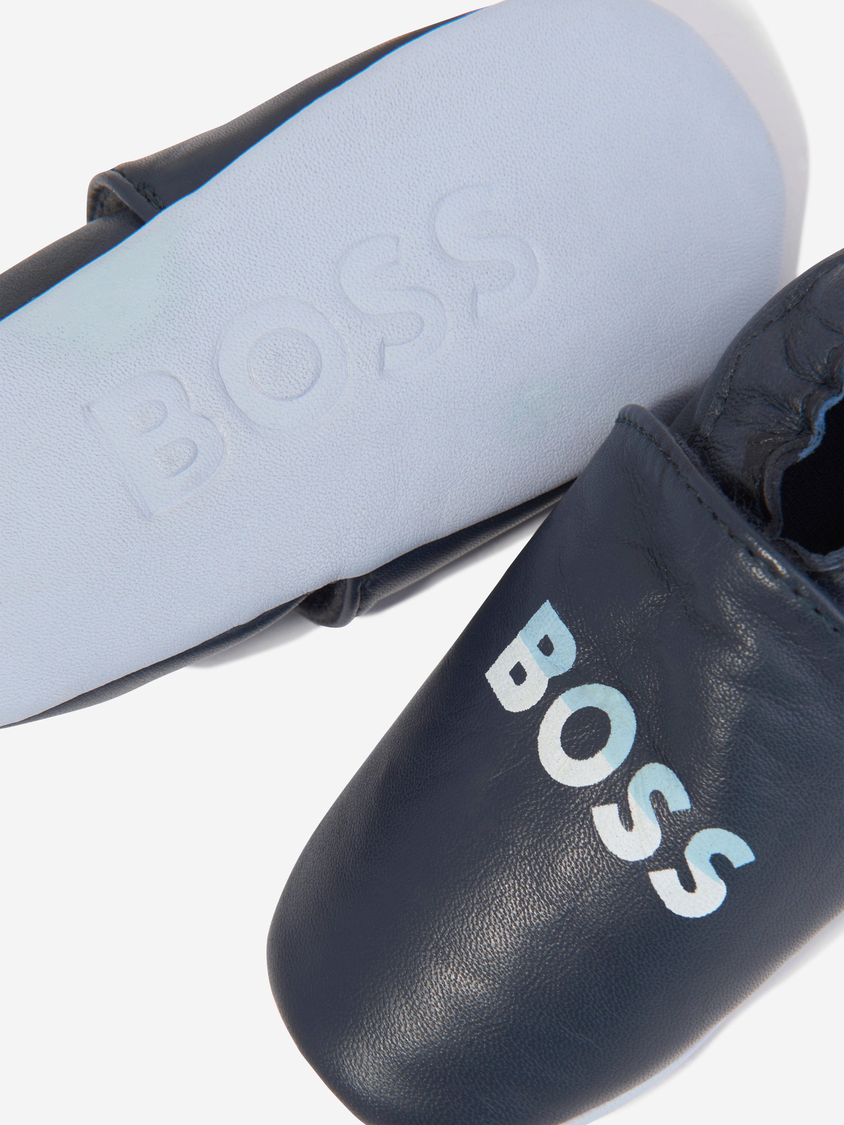 BOSS Baby Boys Leather Pre-Walker Shoes in Navy