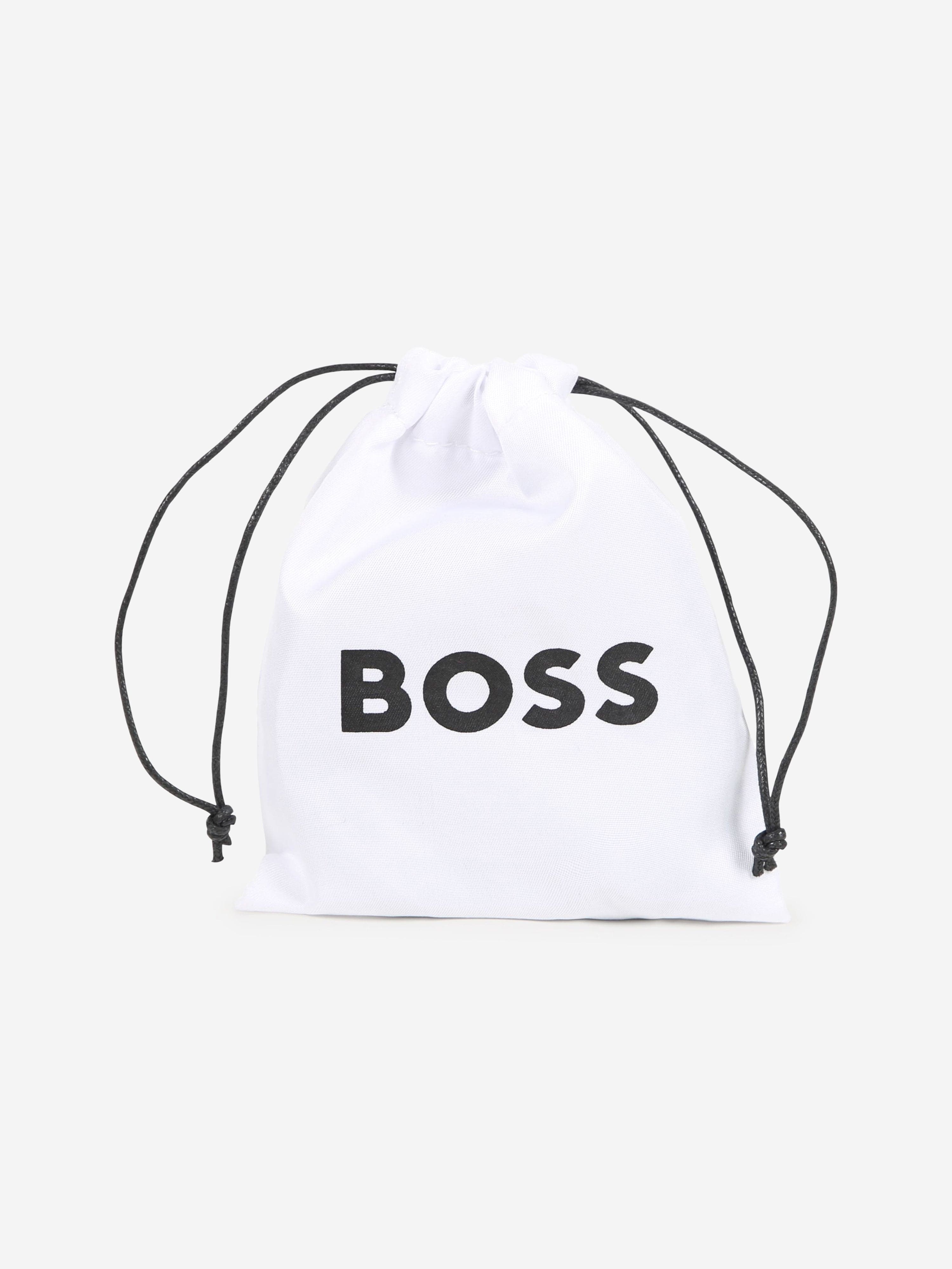 BOSS Boys Leather Logo Belt in Black