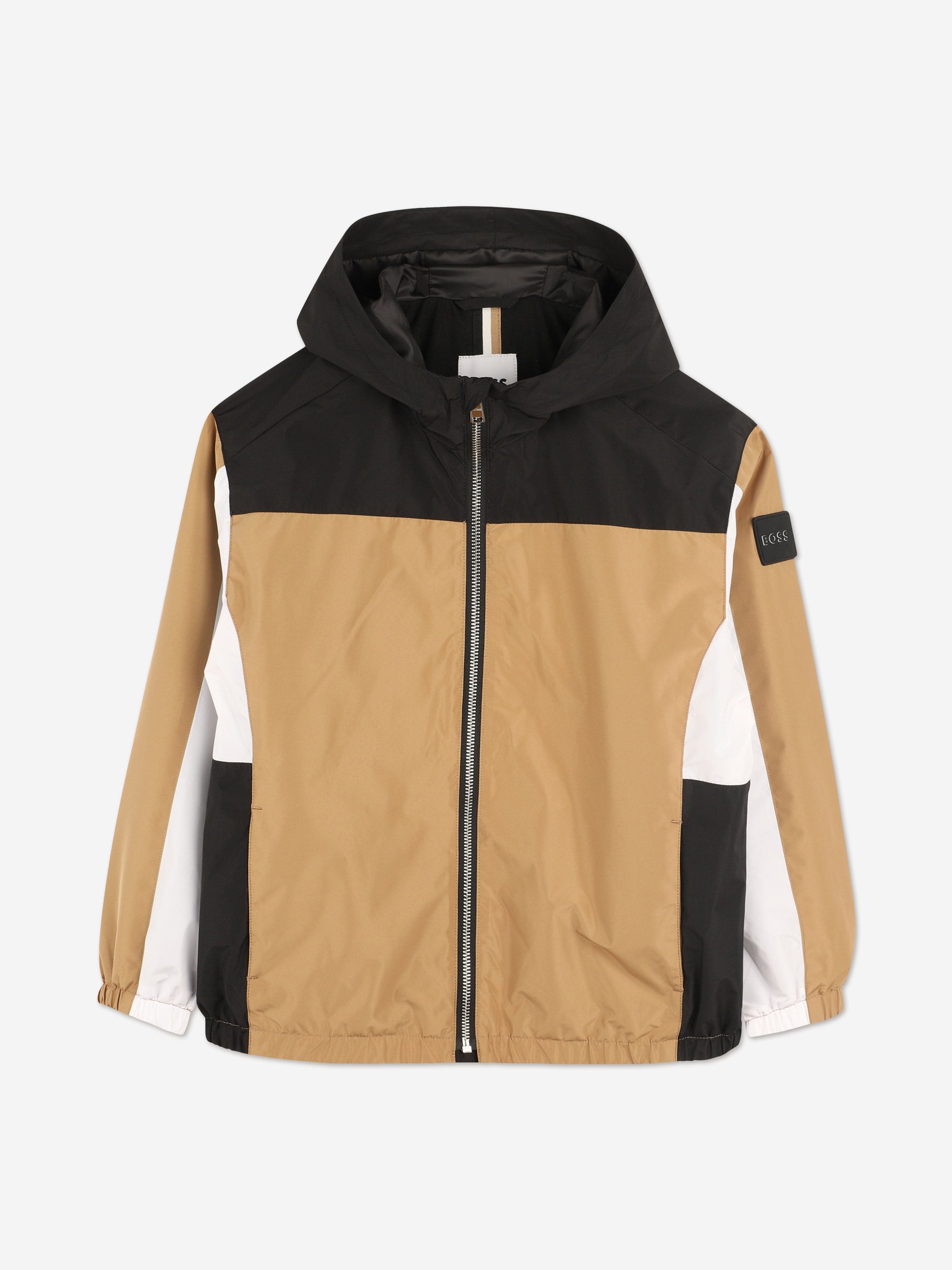 BOSS Boys Hooded Windbreaker Jacket in Brown