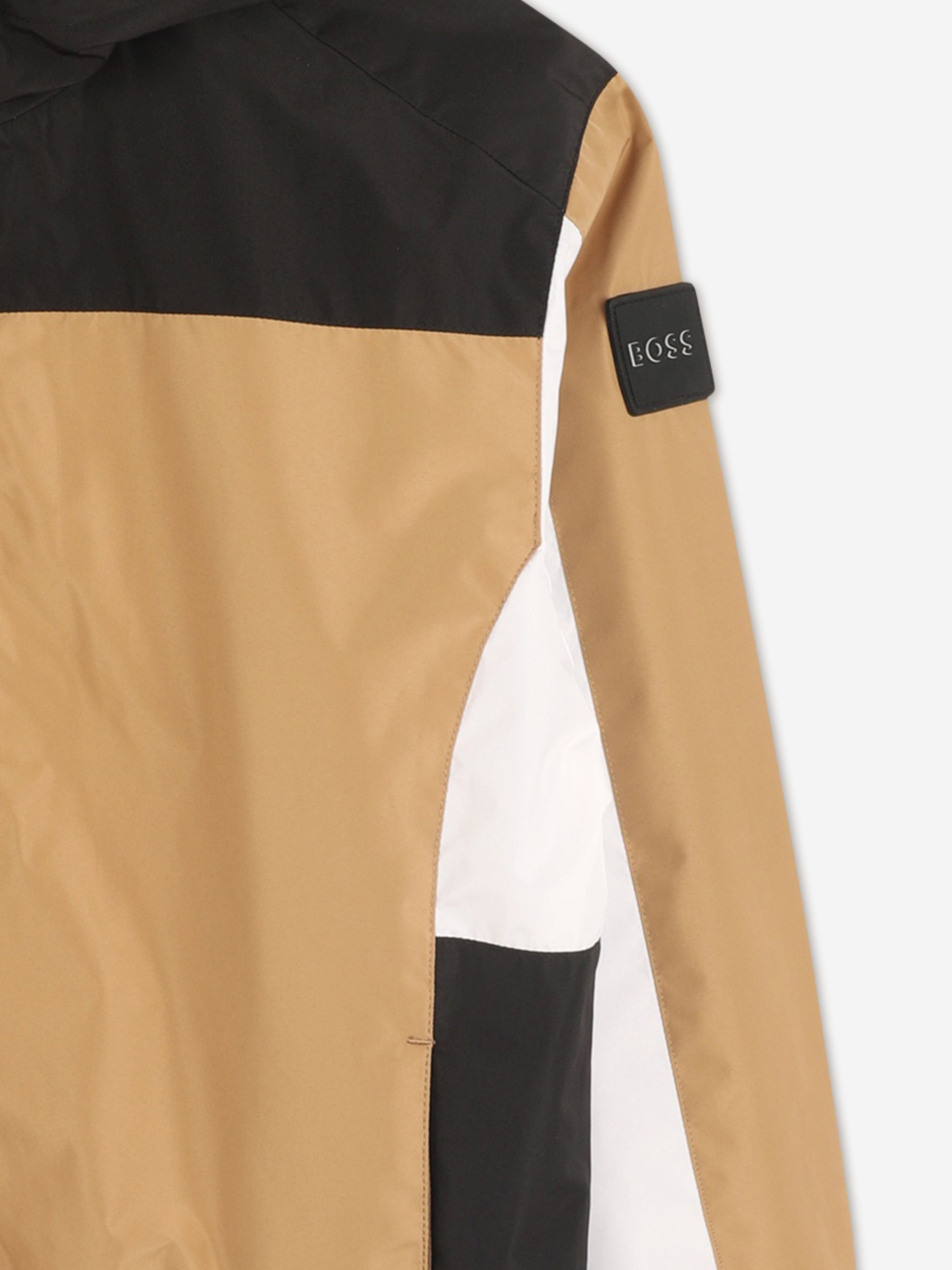 BOSS Boys Hooded Windbreaker Jacket in Brown