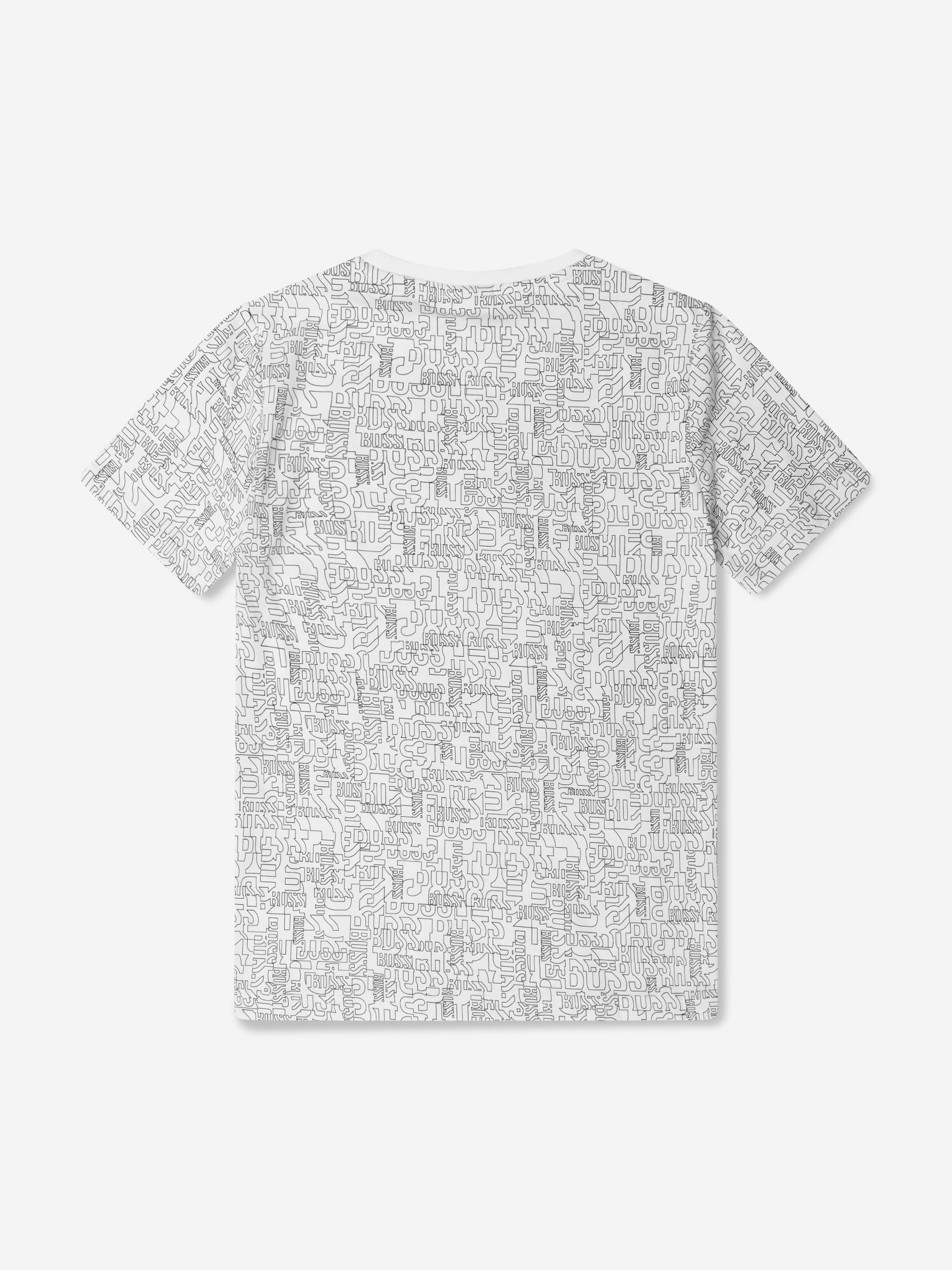 BOSS Boys Cotton All Over Print Branded T-Shirt