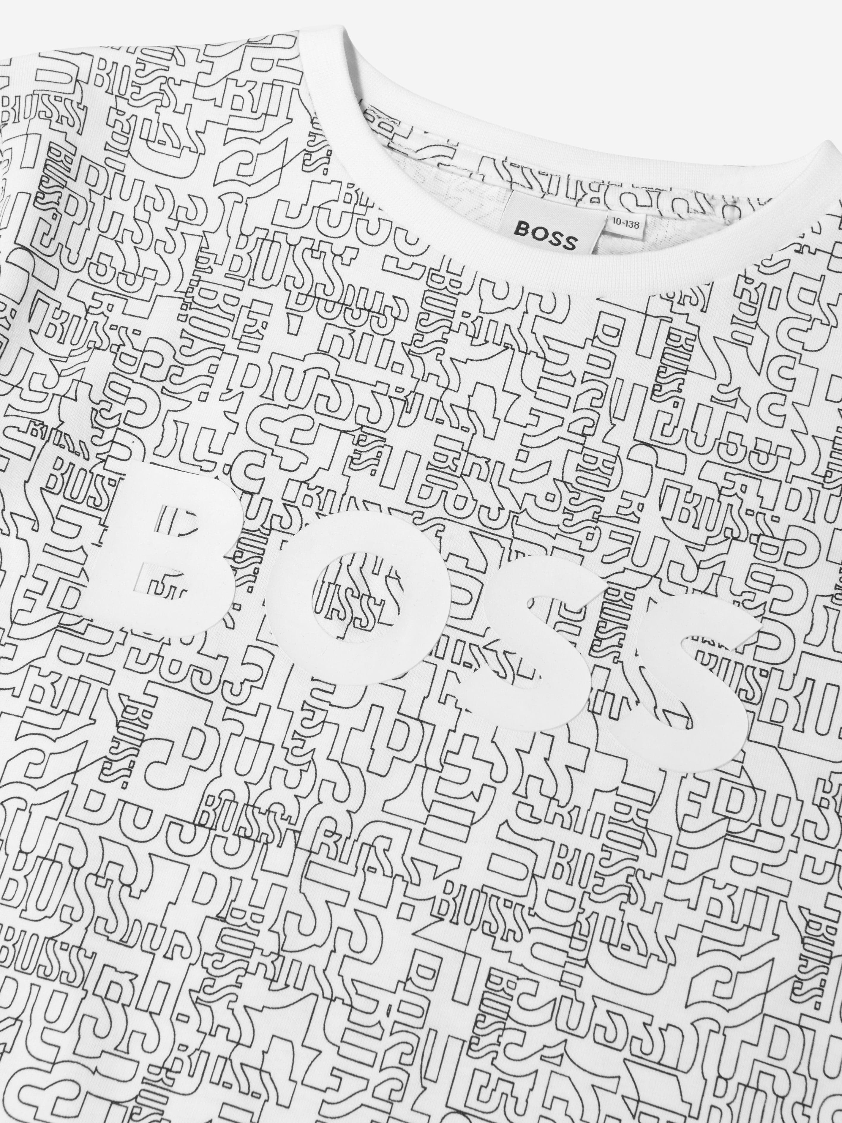 BOSS Boys Cotton All Over Print Branded T-Shirt