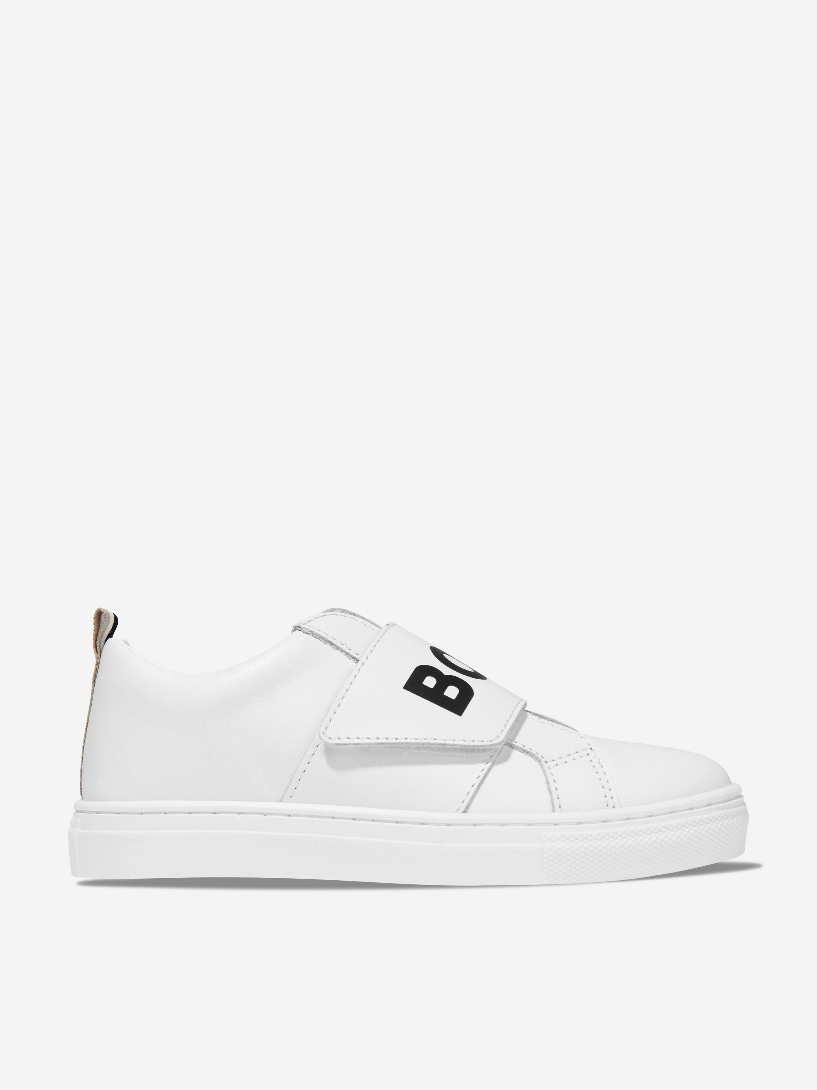 BOSS Boys Leather Logo Trainers In White